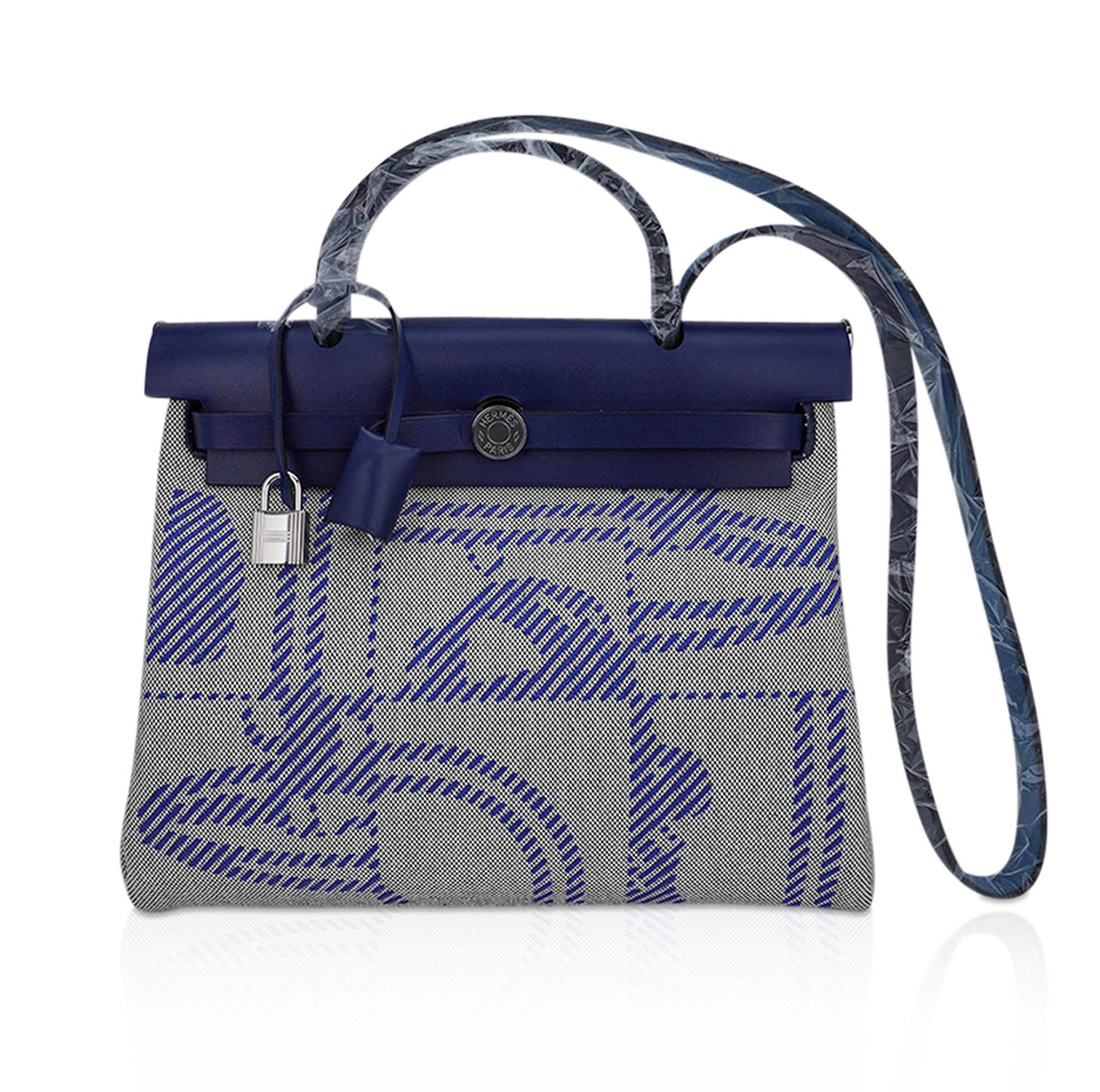 Hermes Herbag Zip 31 Bag Brides de Gala Toile Blue Sapphire Vache Hunter Leather with Palladium Hardware