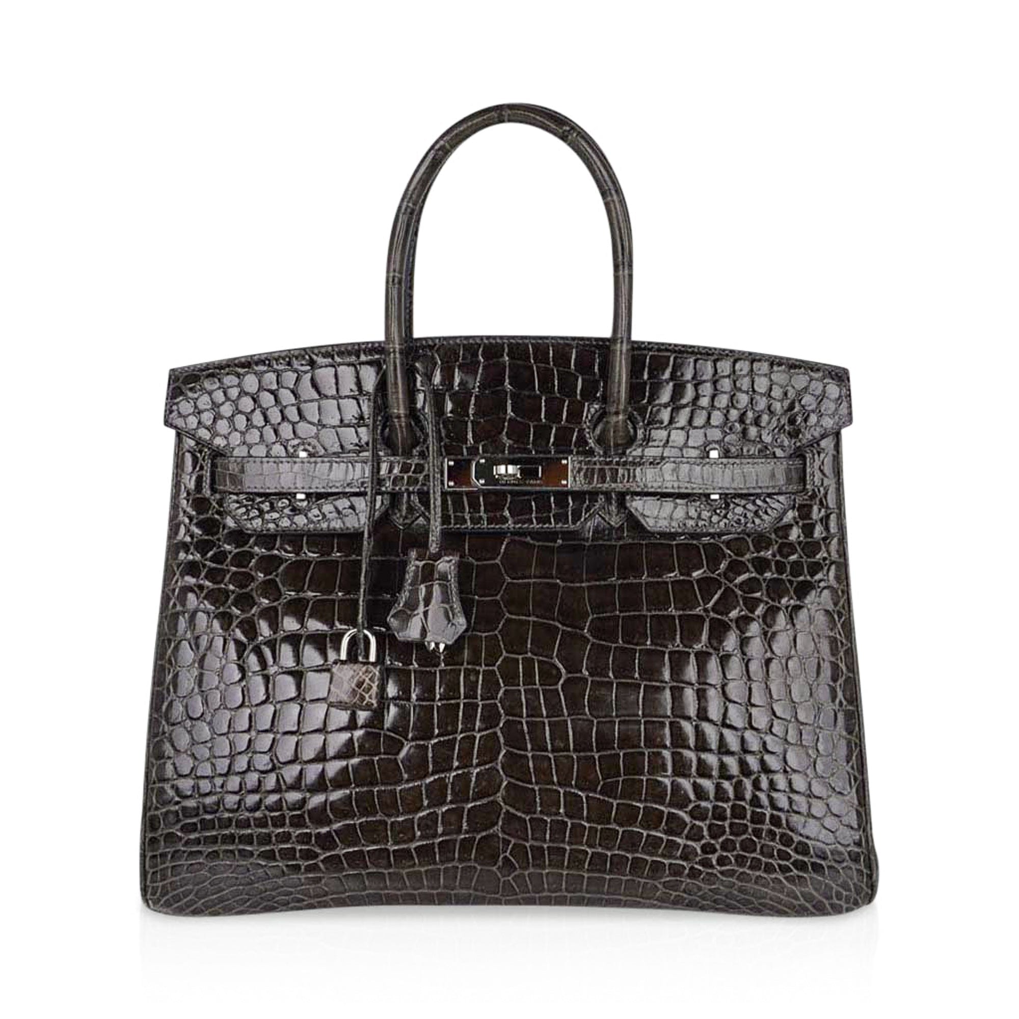 Hermes Special Order HSS Birkin 35 Bag Gris Fonce Porosus Crocodile with Palladium Hardware