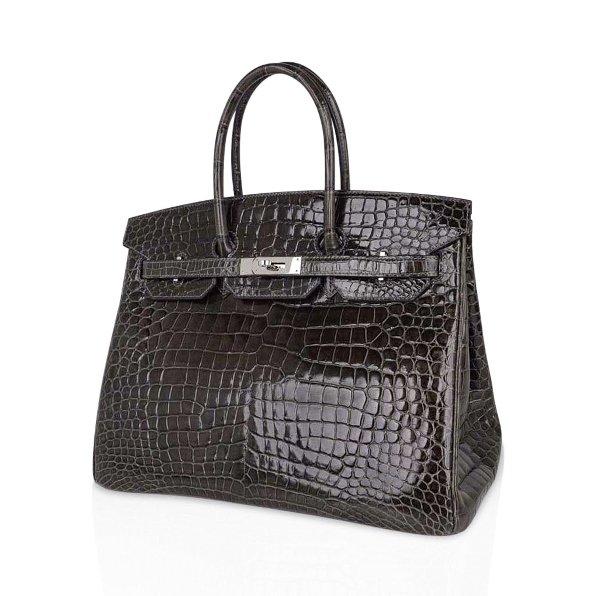 Hermes Special Order HSS Birkin 35 Bag Gris Fonce Porosus Crocodile with Palladium Hardware
