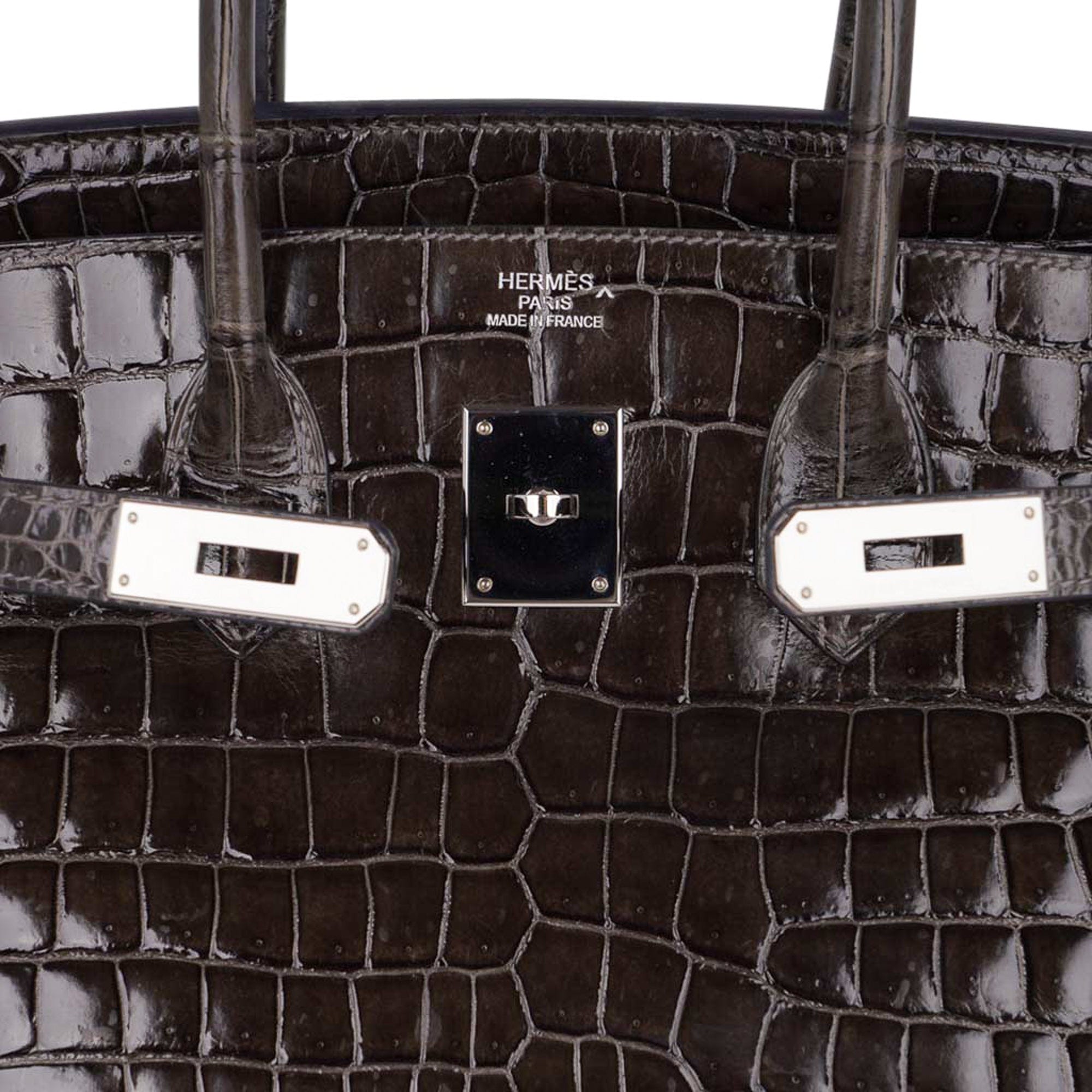 Hermes Special Order HSS Birkin 35 Bag Gris Fonce Porosus Crocodile with Palladium Hardware
