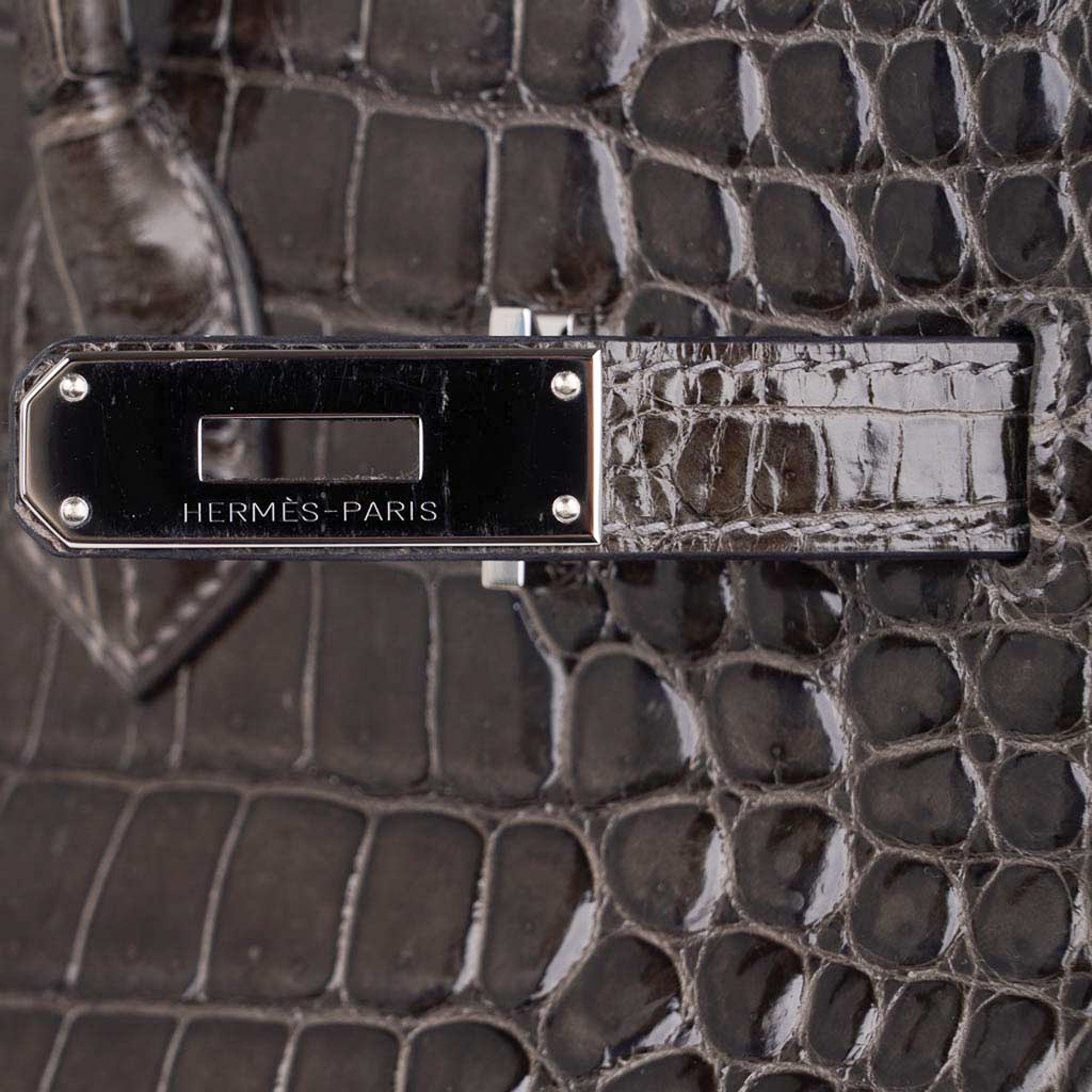 Hermes Special Order HSS Birkin 35 Bag Gris Fonce Porosus Crocodile with Palladium Hardware