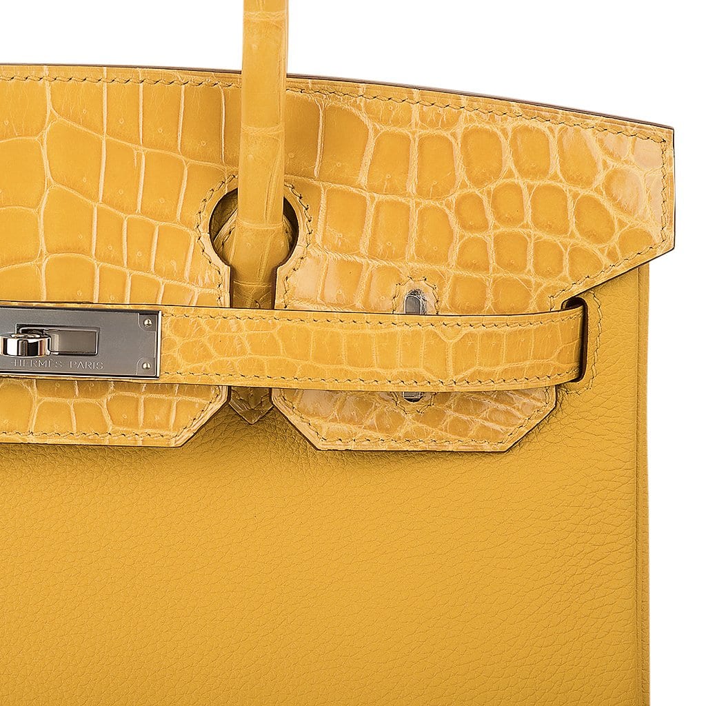 Hermes Birkin Touch 30 Bag Jaune Ambre  Crocodile / Togo Limited Edition