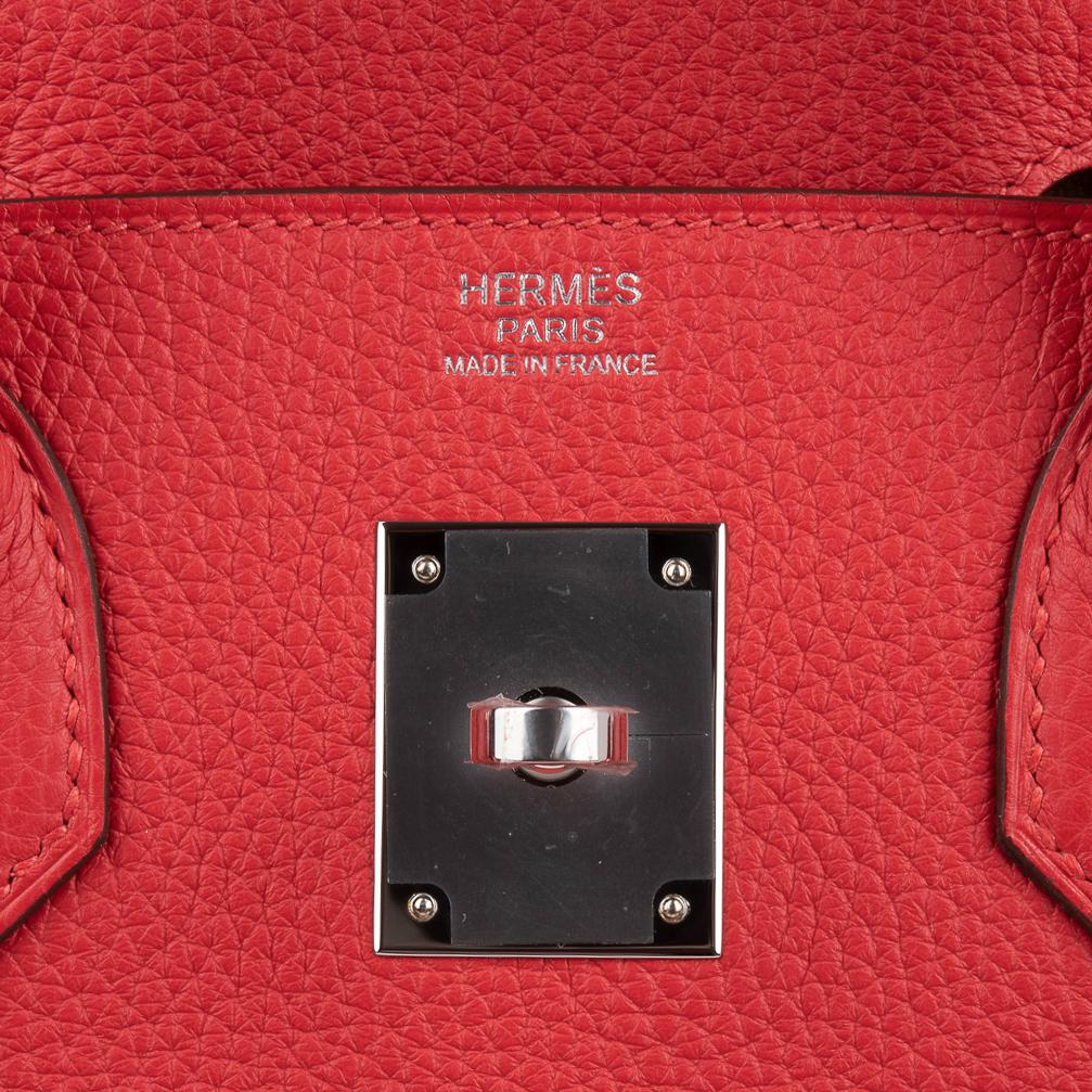 Hermes Verso Birkin 30 Bag Rouge Tomate & Natural Sable Togo Leather with Palladium Hardwre