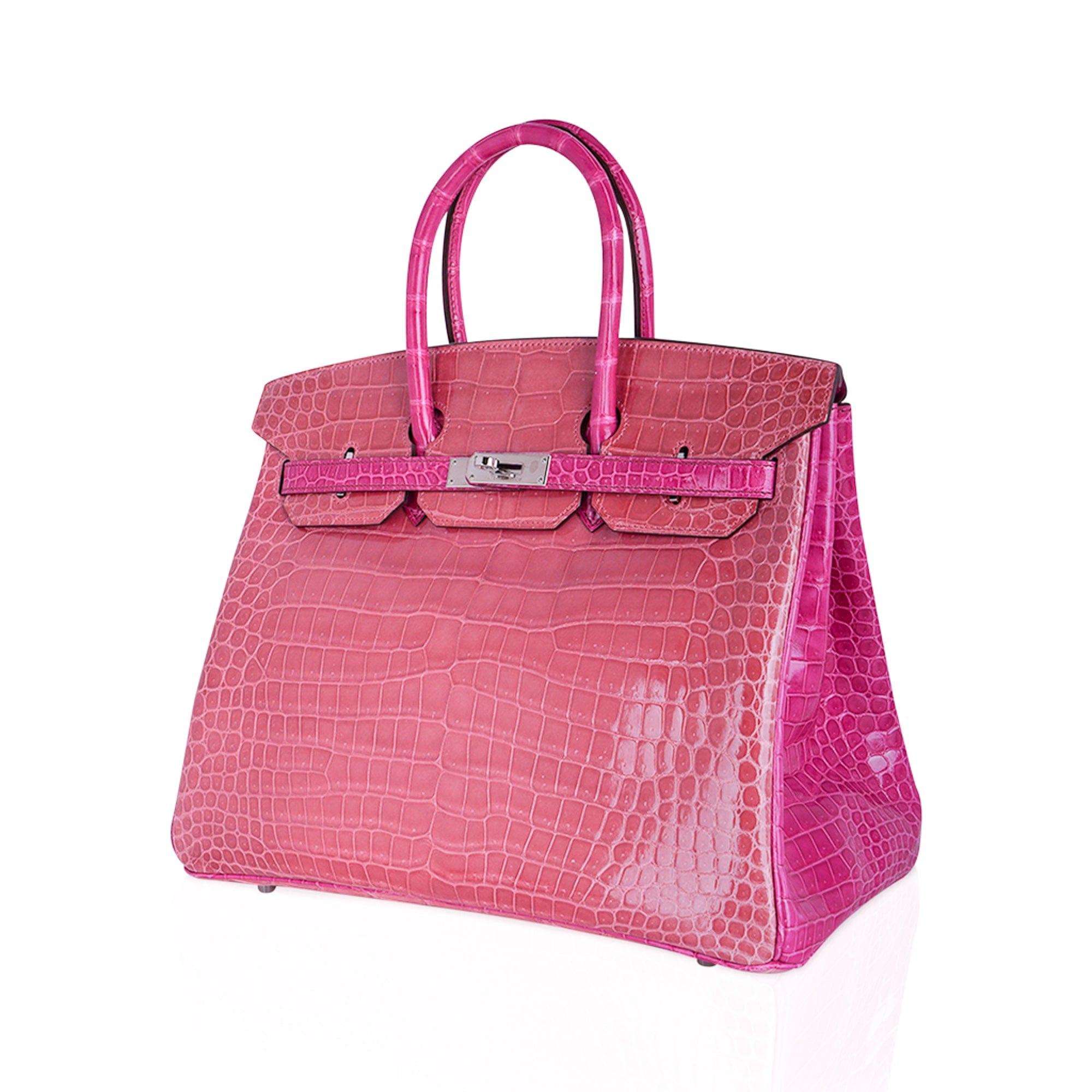 Hermes Special Order HSS Birkin 35 Bag Rose Indienne and Fuchsia Porosus Crocodile with Palladium Hardware