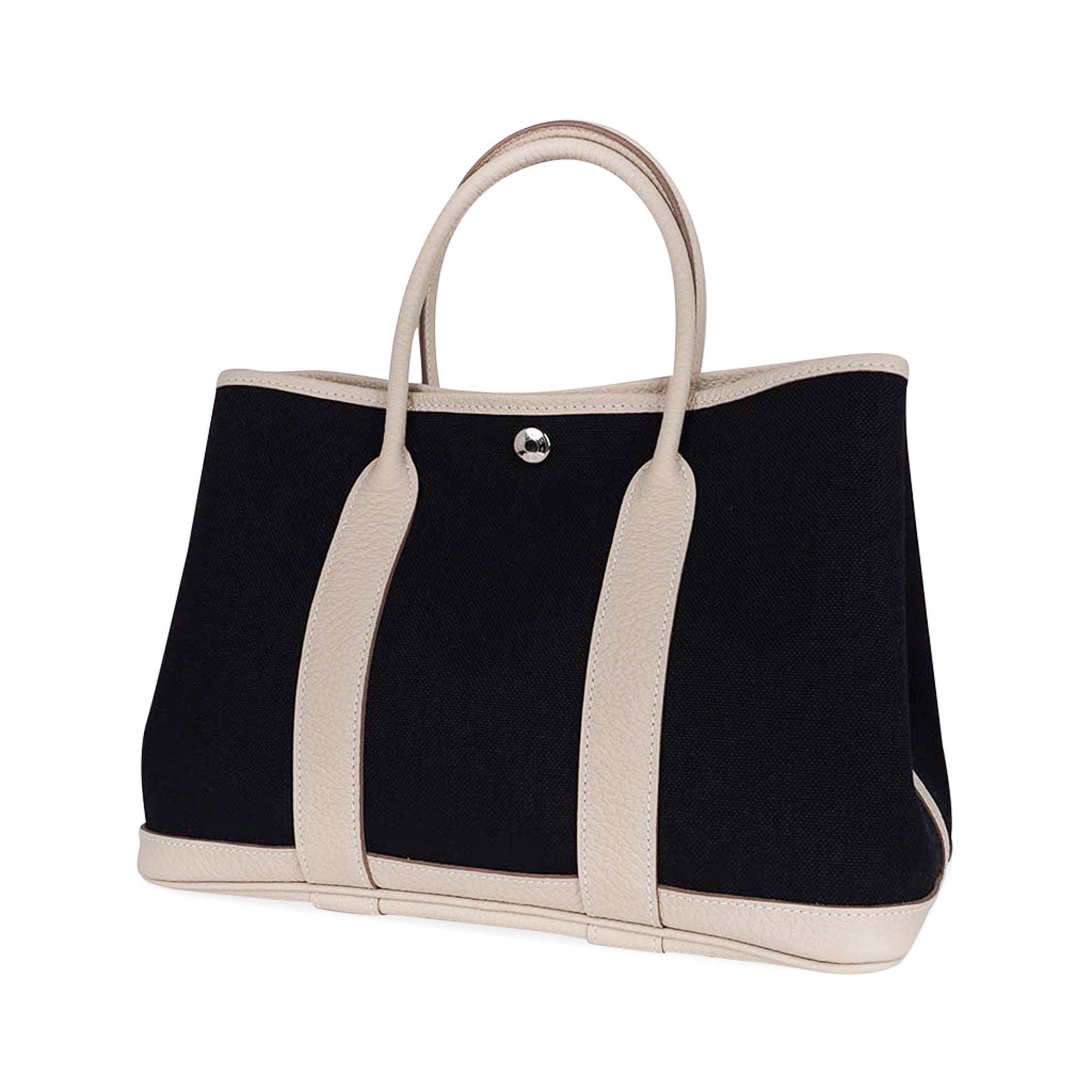 Hermes Bag Garden Party 30 Bag Black Canvas / Craie Negonda Leather Palladium