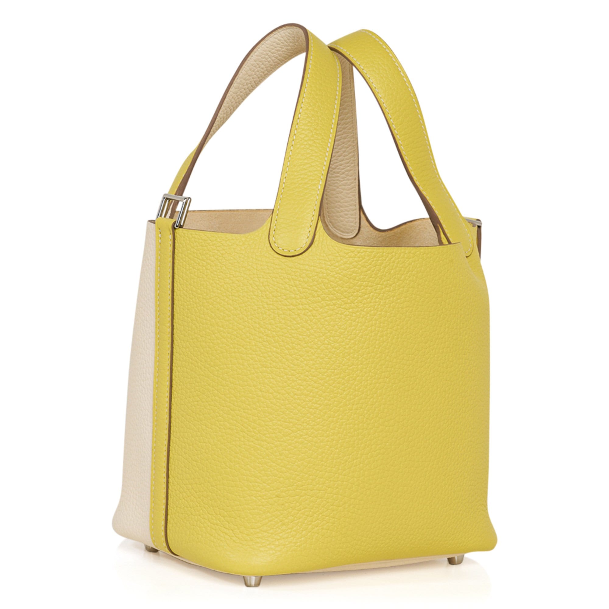 Hermes Picotin Lock 18 Casaque Bag Lime / Nata Bi-Color Tote Clemence Palladium