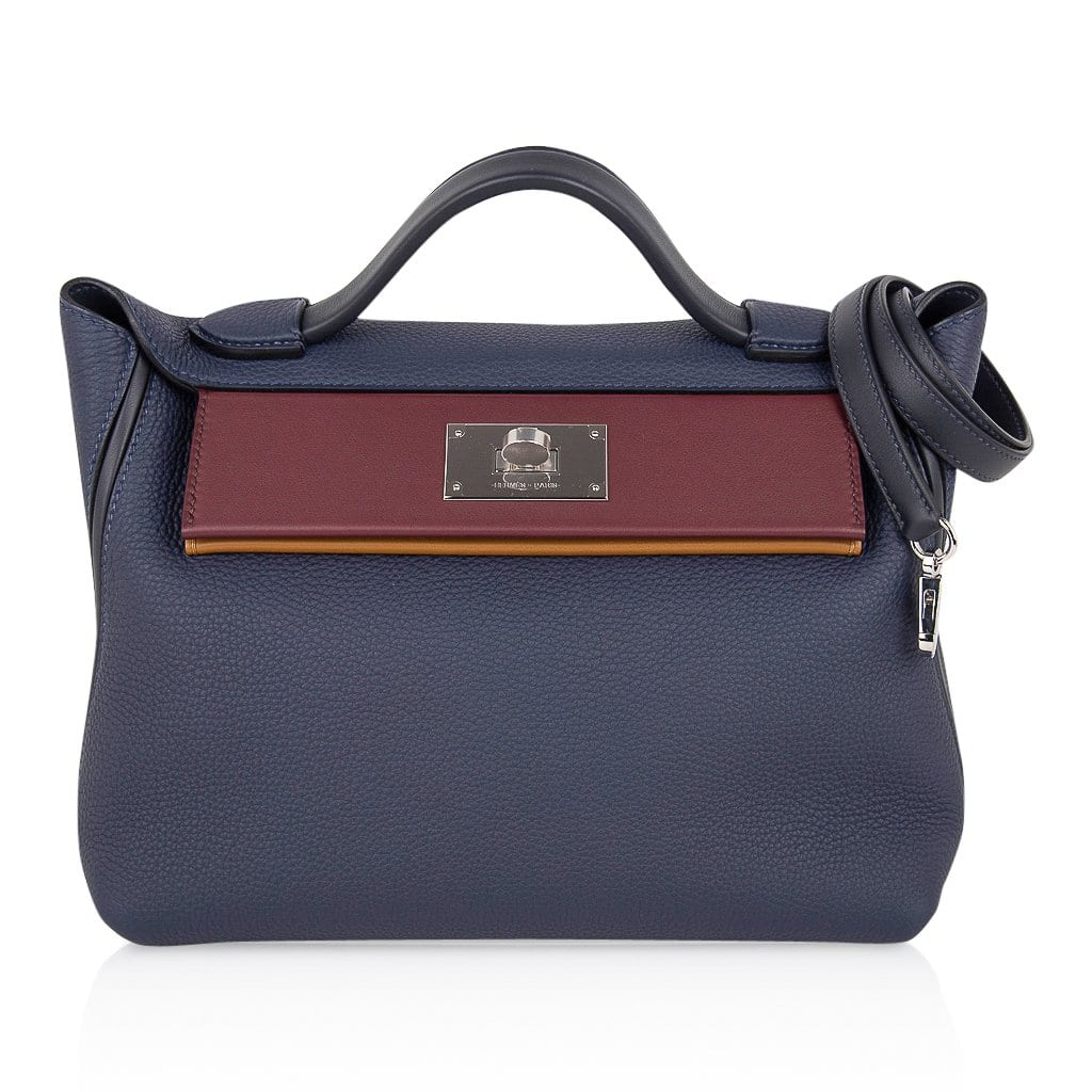 Hermes 24 24 29 Bag Blue Nuit Indigo Bordeaux Kraft Palladium
