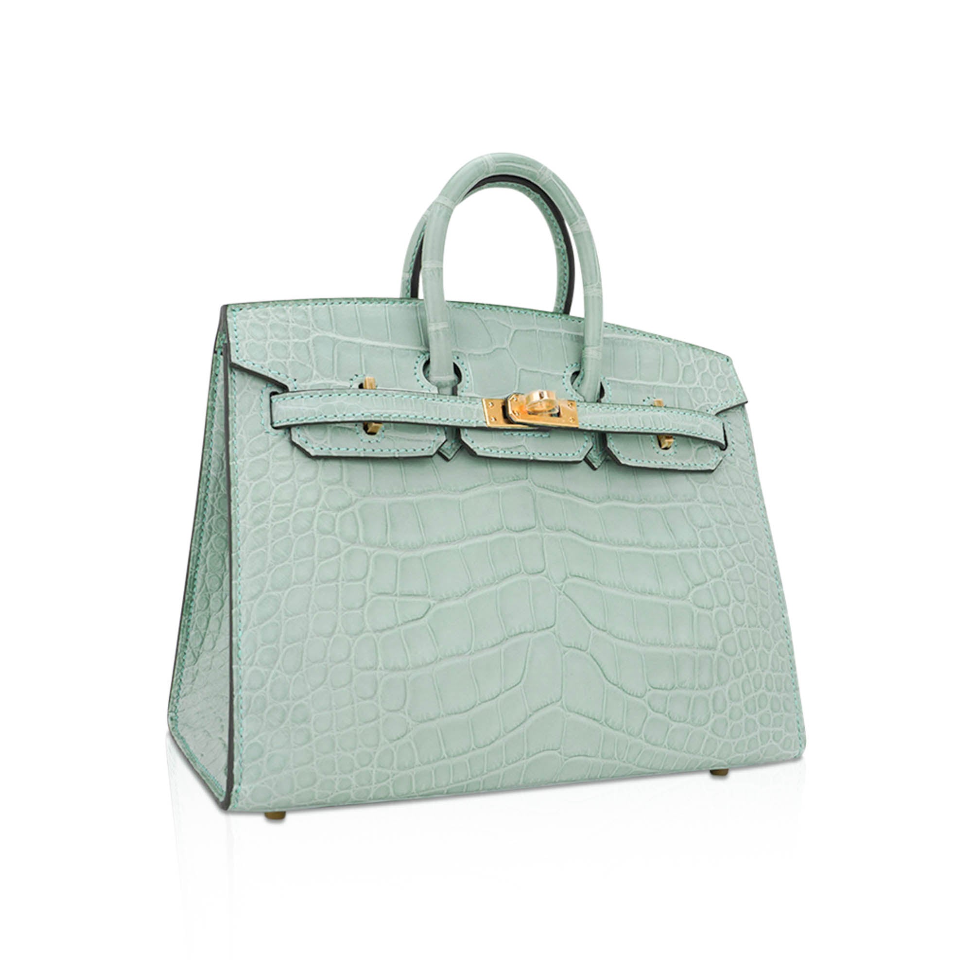 Hermes Limited Edition Birkin 20 Sellier Bag Vert D’Eau Matte Alligator with Gold Hardware