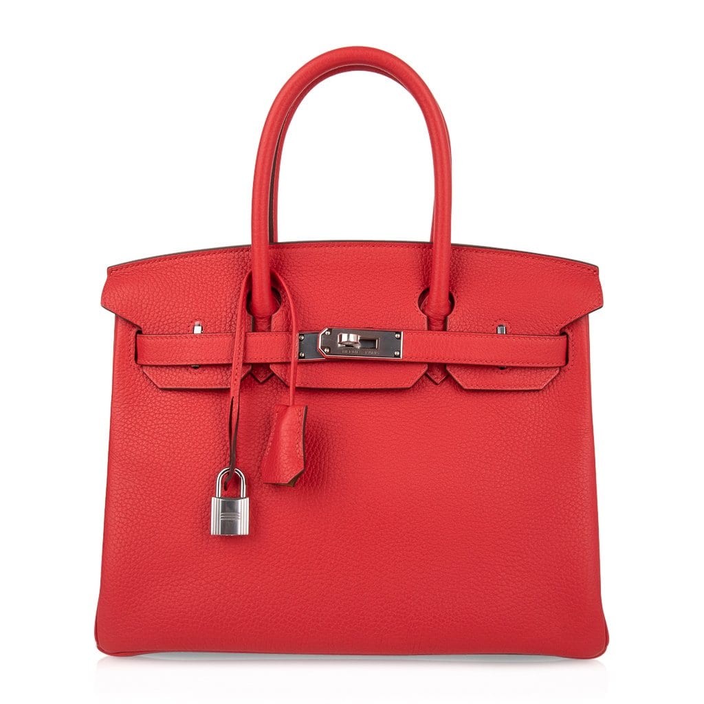 Hermes Verso Birkin 30 Bag Rouge Tomate & Natural Sable Togo Leather with Palladium Hardwre