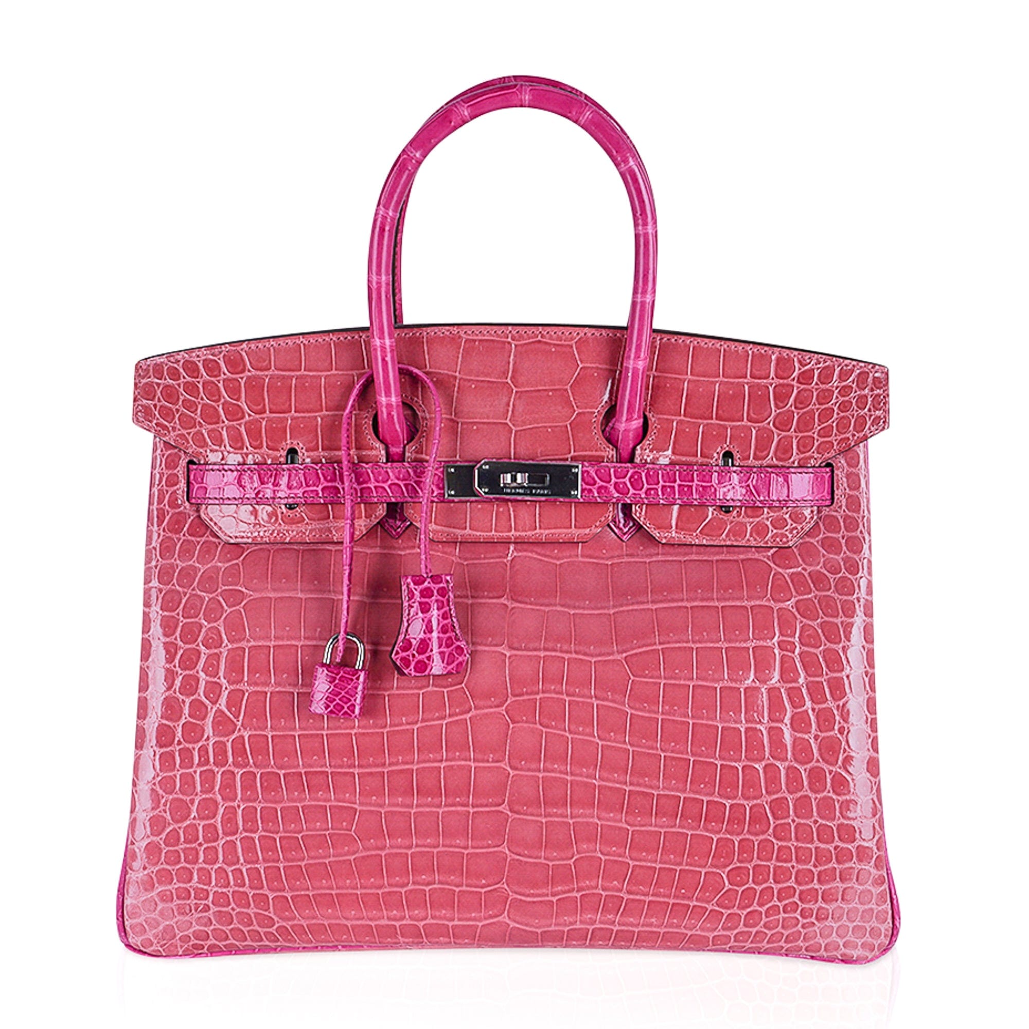 Hermes Special Order HSS Birkin 35 Bag Rose Indienne and Fuchsia Porosus Crocodile with Palladium Hardware