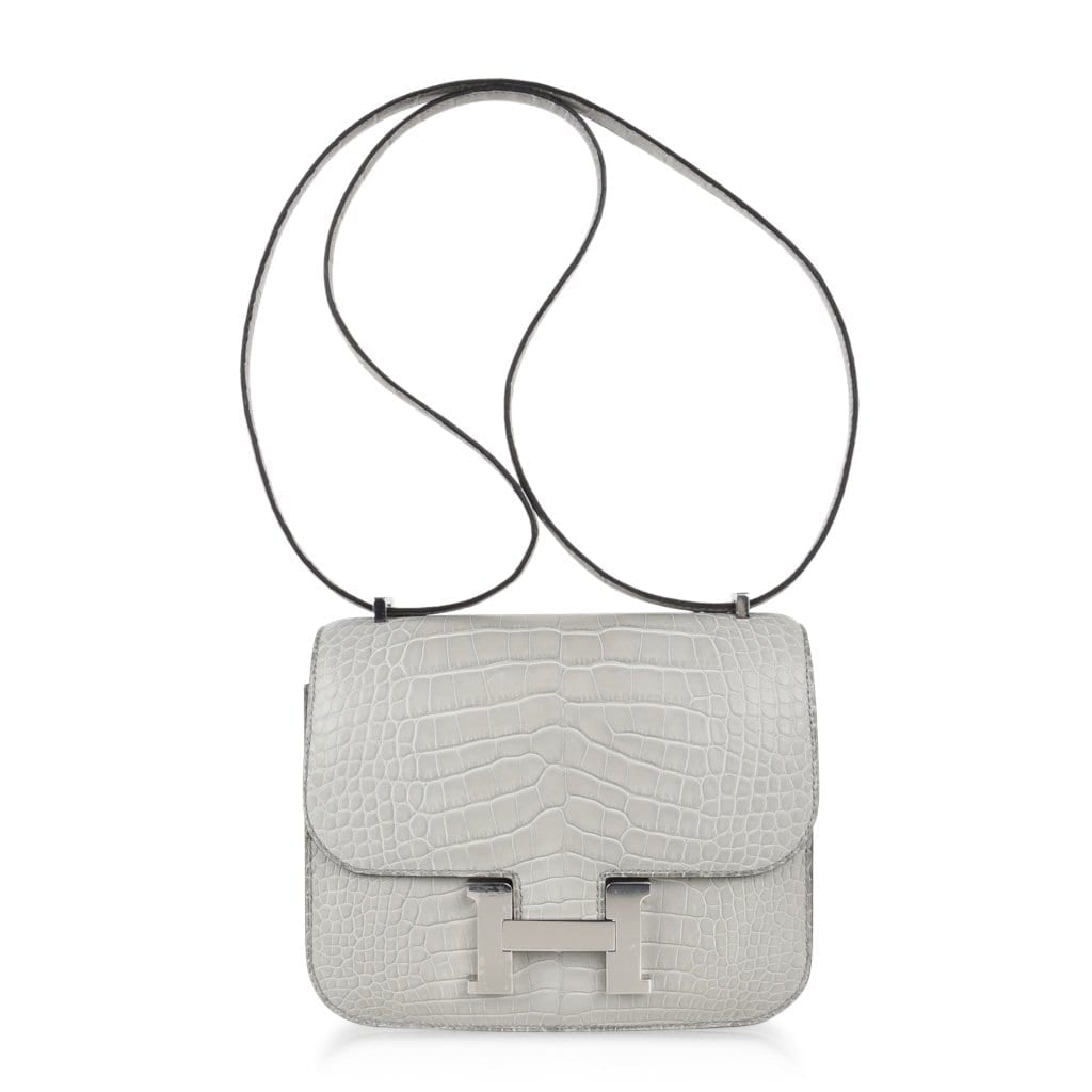 Hermes Mini Constance Bag 18 Gris Perle Matte Alligator with Palladium Hardware