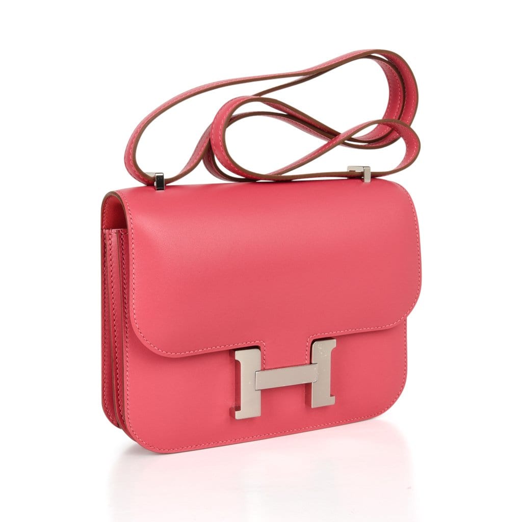 Hermes Mini III Constance 18 Bag Rose Lipstick Pink Veau Tadelakt Leather with Palladium Hardware