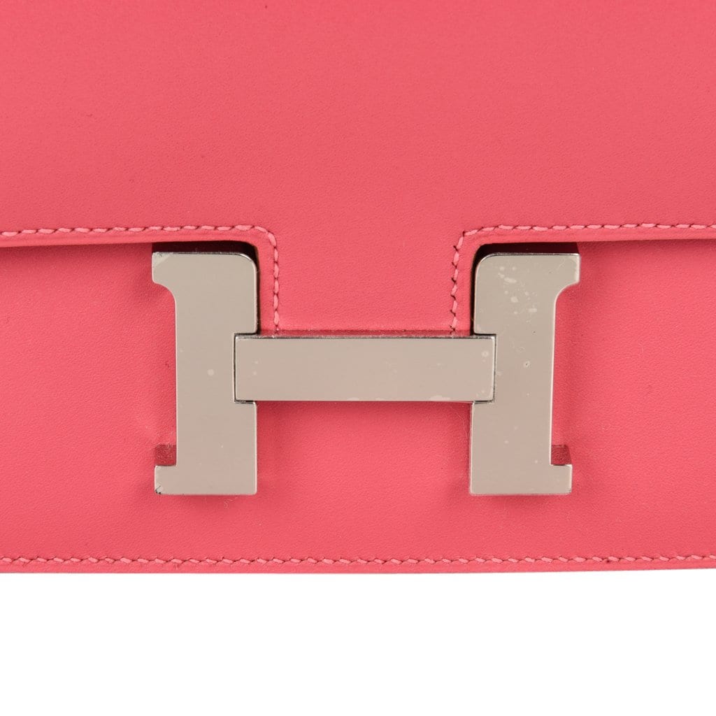 Hermes Mini III Constance 18 Bag Rose Lipstick Pink Veau Tadelakt Leather with Palladium Hardware