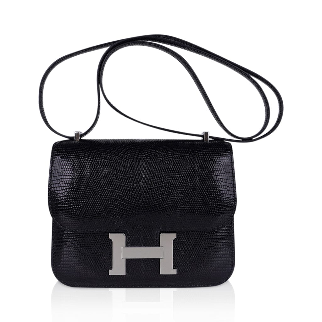 Hermes Mini Constance Bag 18 Black Lizard with Palladium Hardware