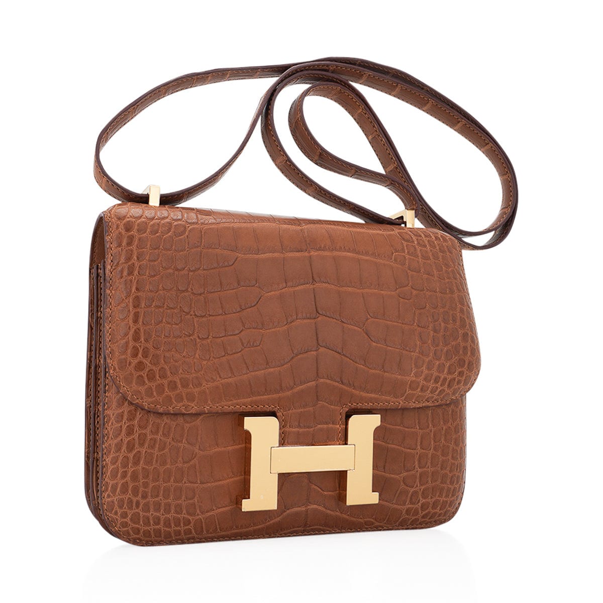 Hermes Mini Constance 18 Mirror Bag Gold Matte Alligator with Gold Hardware