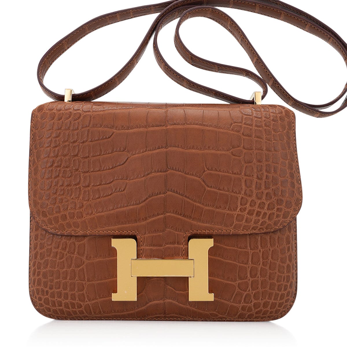 Hermes Mini Constance 18 Mirror Bag Gold Matte Alligator with Gold Hardware