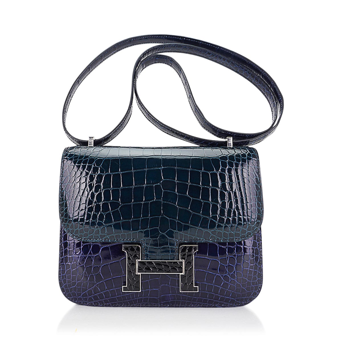 Hermes Mini Constance 18 Bag Tri-Color Blue Sapphire, Vert Rousseau, & Black Alligator with Palladium Hardware
