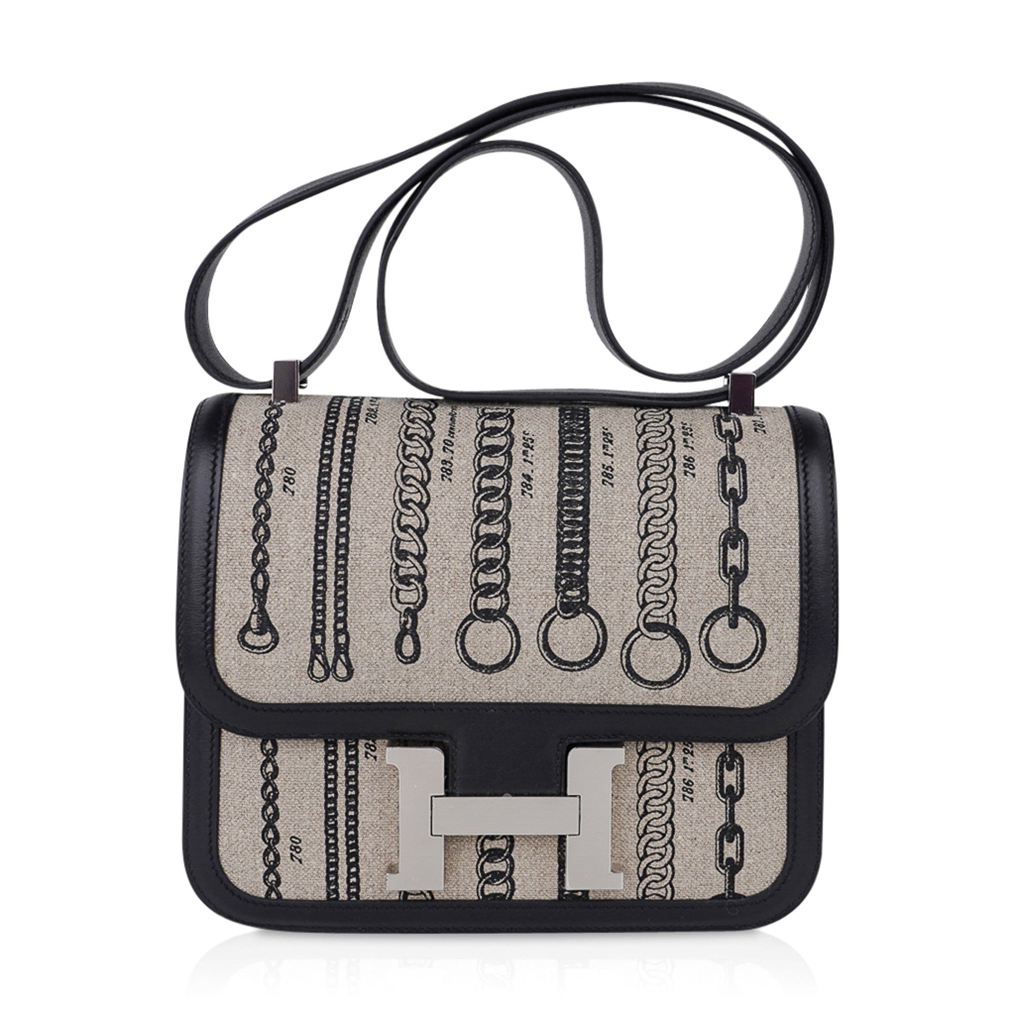 Hermes Constance 24 Bag De Camp Dechainee Toile and Black Swift Leather
