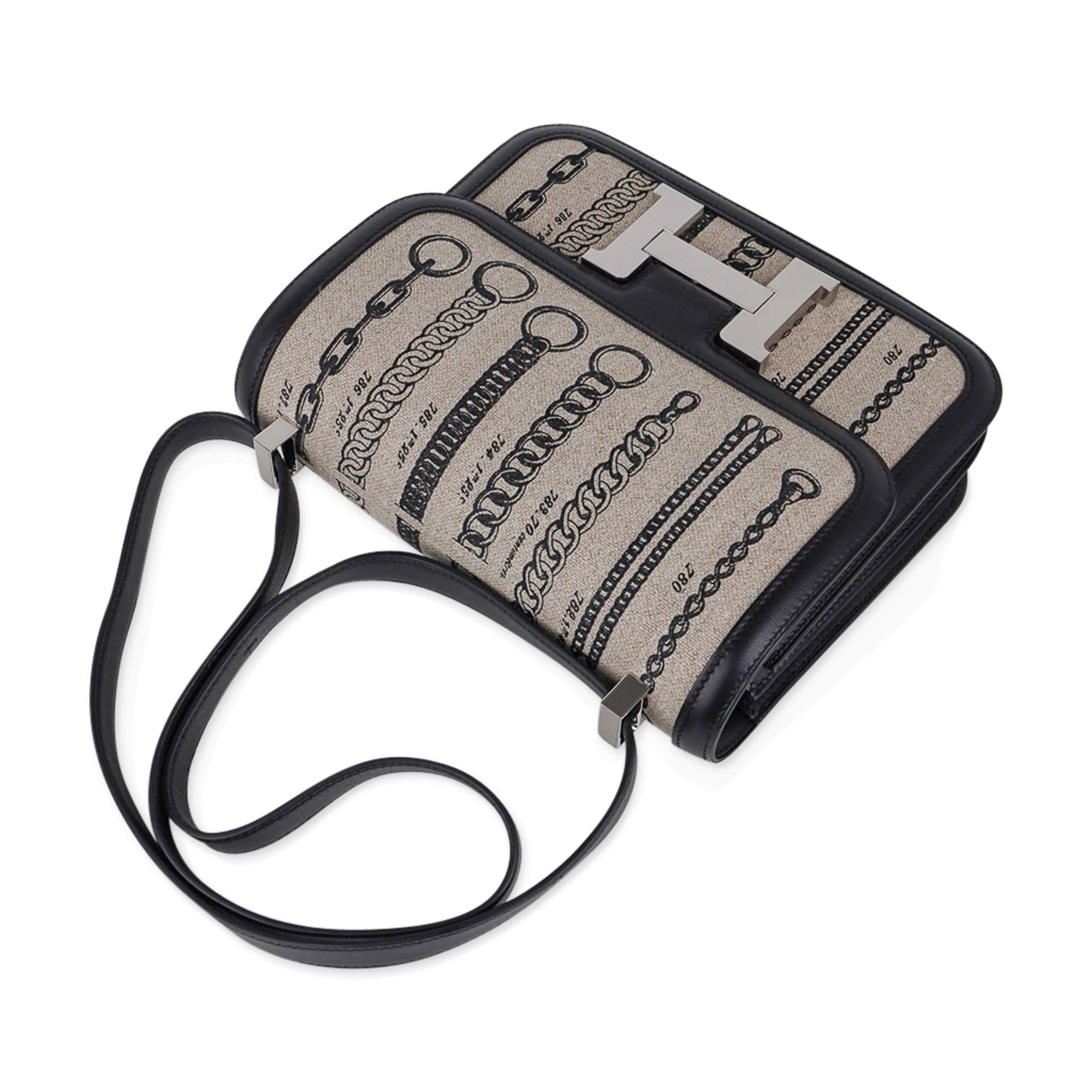 Hermes Constance 24 Bag De Camp Dechainee Toile and Black Swift Leather