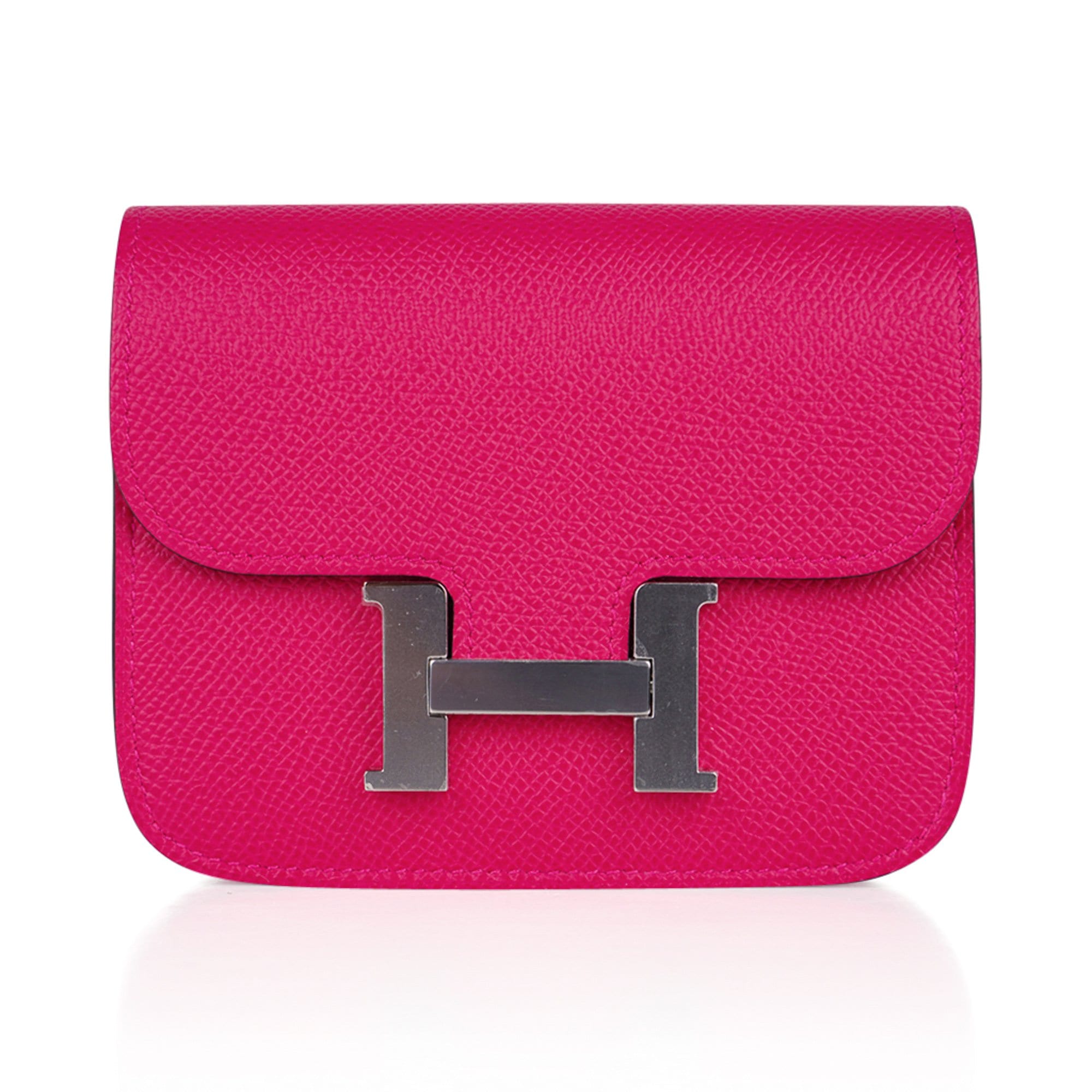 Hermes Constance Slim Wallet Waist Belt Bag Rose Mexico Epsom Palladium New/Box