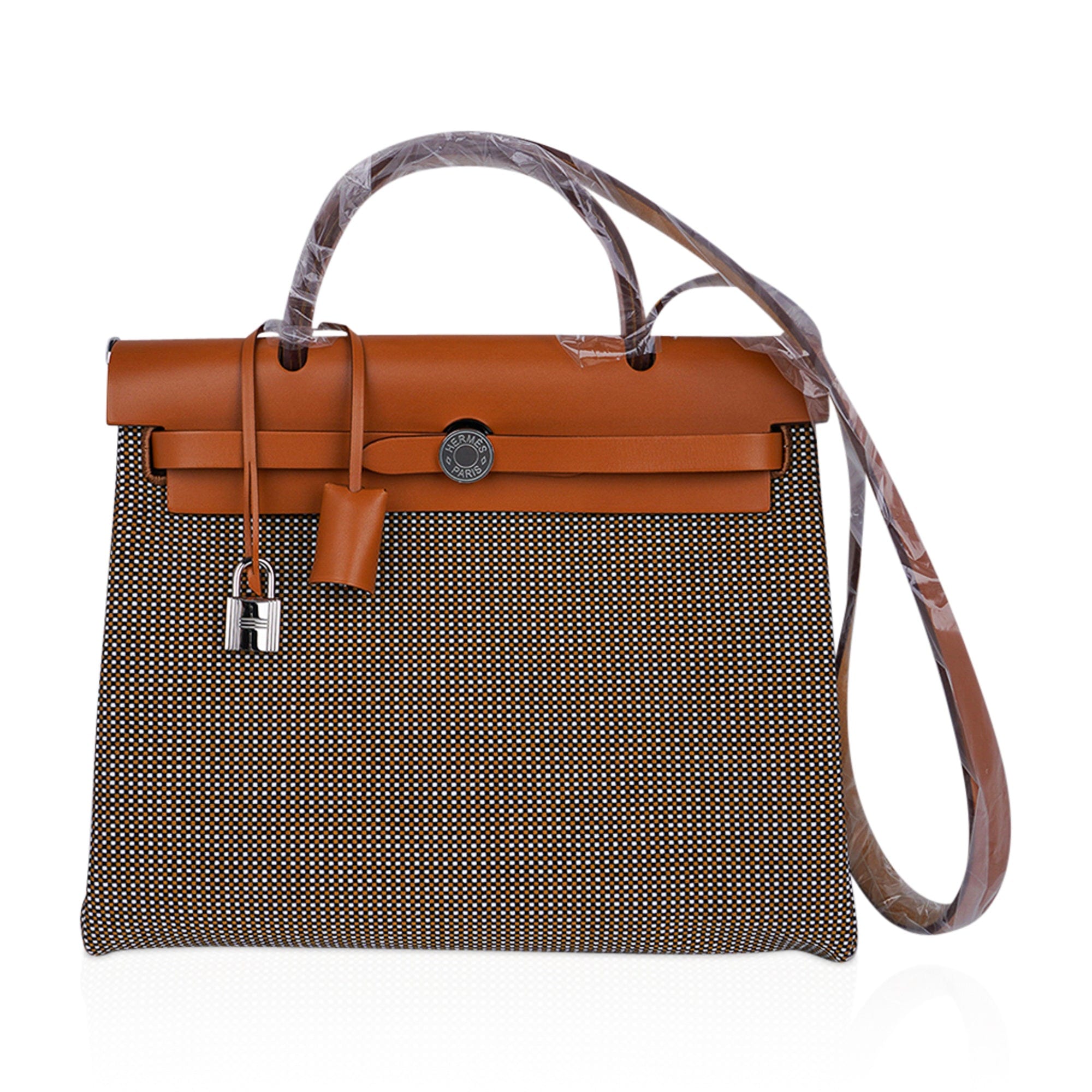 Hermes Herbag Zip 31 Viking Criss Toile / Vache Hunter Leather New w/Box
