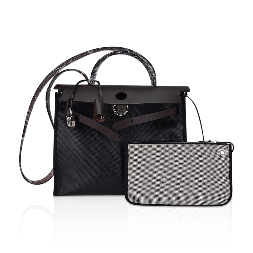 Hermes Herbag Zip 31 Bag Retourne Black Berline & Rouge Sellier Leather with Palladium Hardware