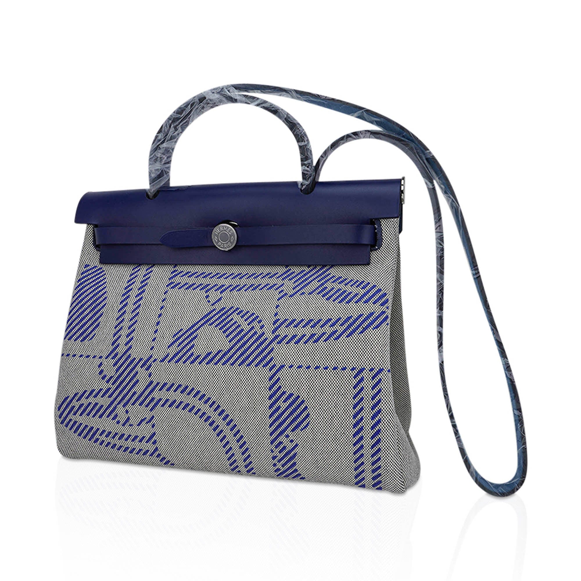 Hermes Herbag Zip 31 Bag Brides de Gala Toile Blue Sapphire Vache Hunter Leather with Palladium Hardware