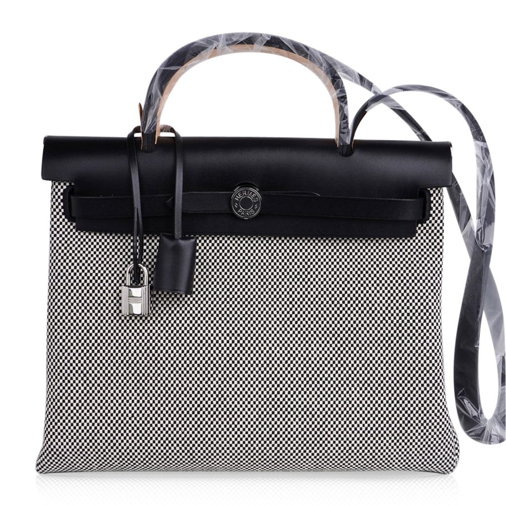 Hermes Herbag Zip H Toile 31 / Black Vache Hunter Leather New w/Box