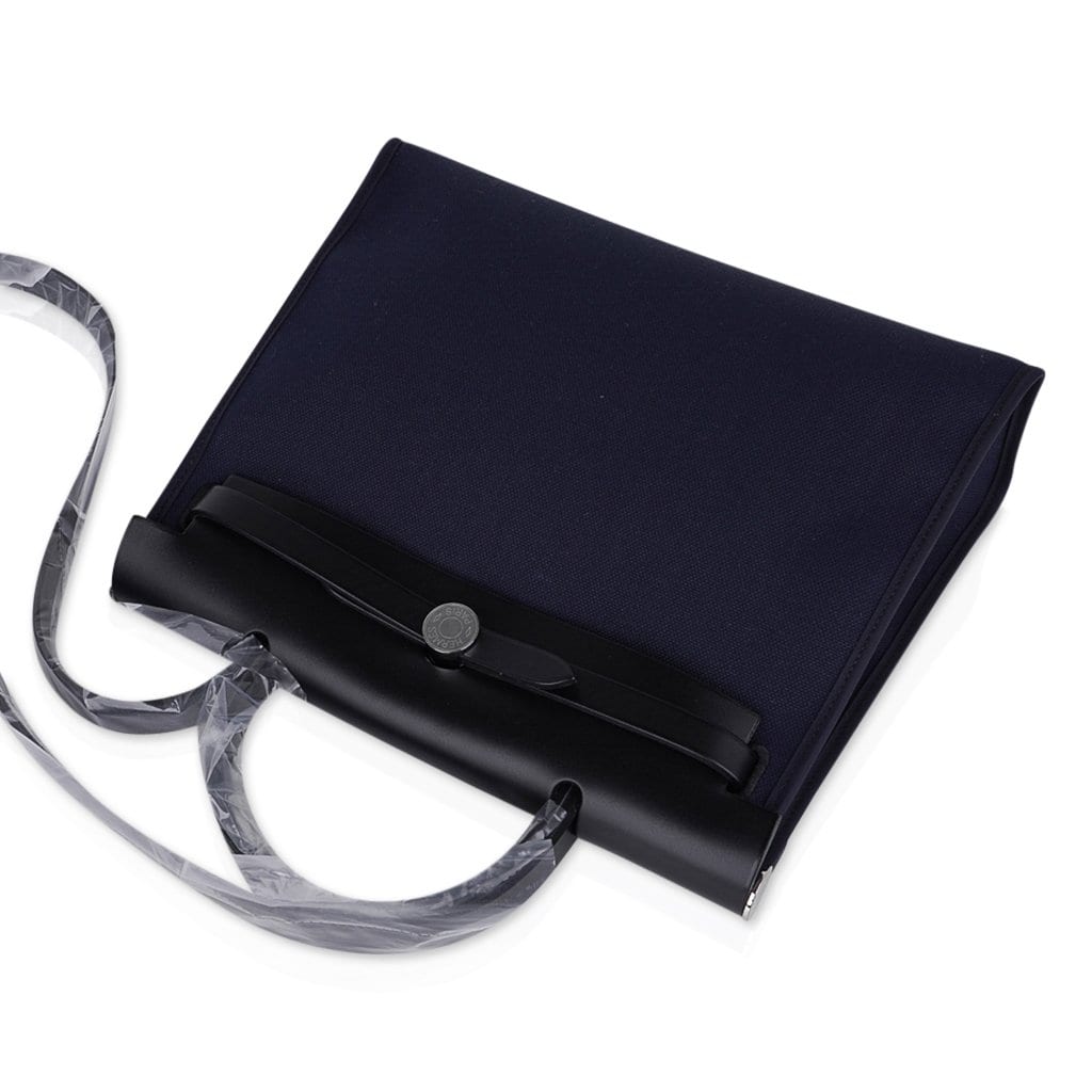 Hermes Herbag Zip Navy on Black 31 Militaire Canvas Vache Hunter Leather