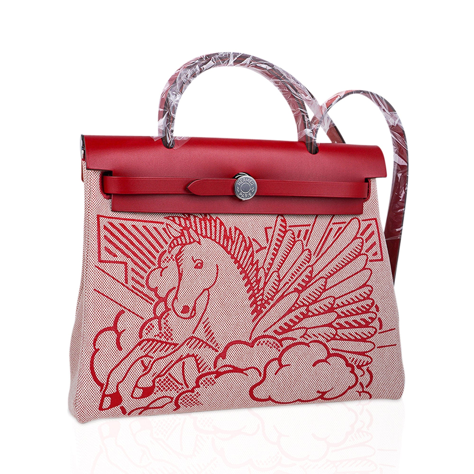 Hermes Special Edition Herbag Zip 31 Bag Pegase Pop Rouge Vache Hunter Leather with Palladium Hardware
