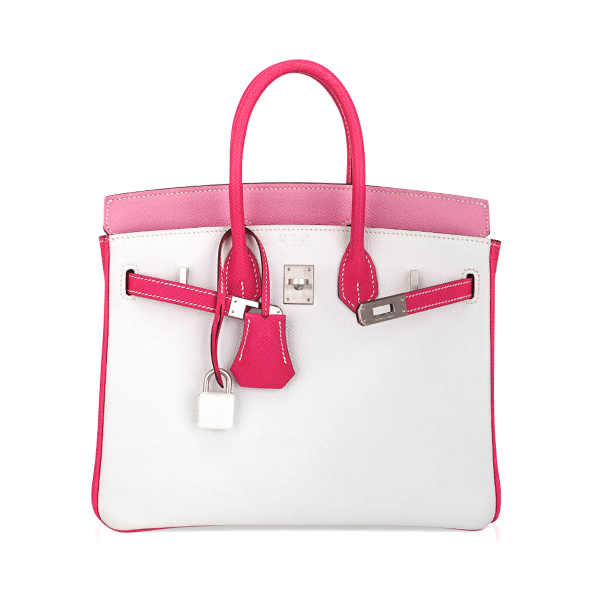 Hermes Special Order HSS Birkin 25 Bag White Rose Tyrien and Rose Confetti Epsom Leather