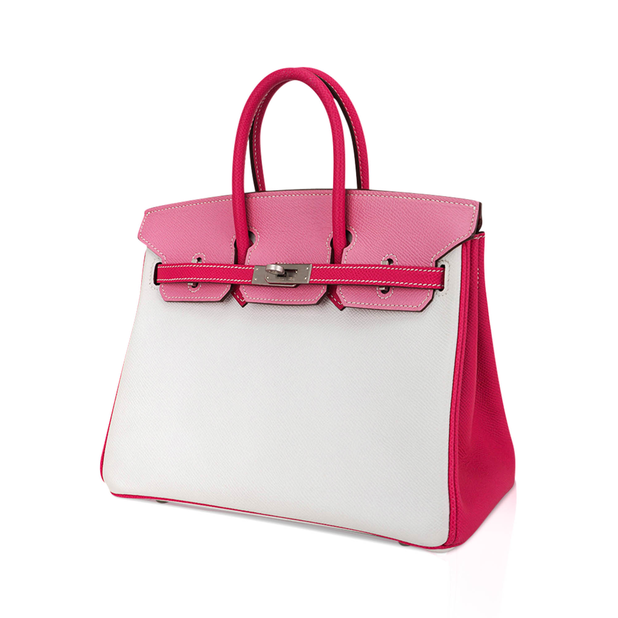 Hermes Special Order HSS Birkin 25 Bag White Rose Tyrien and Rose Confetti Epsom Leather