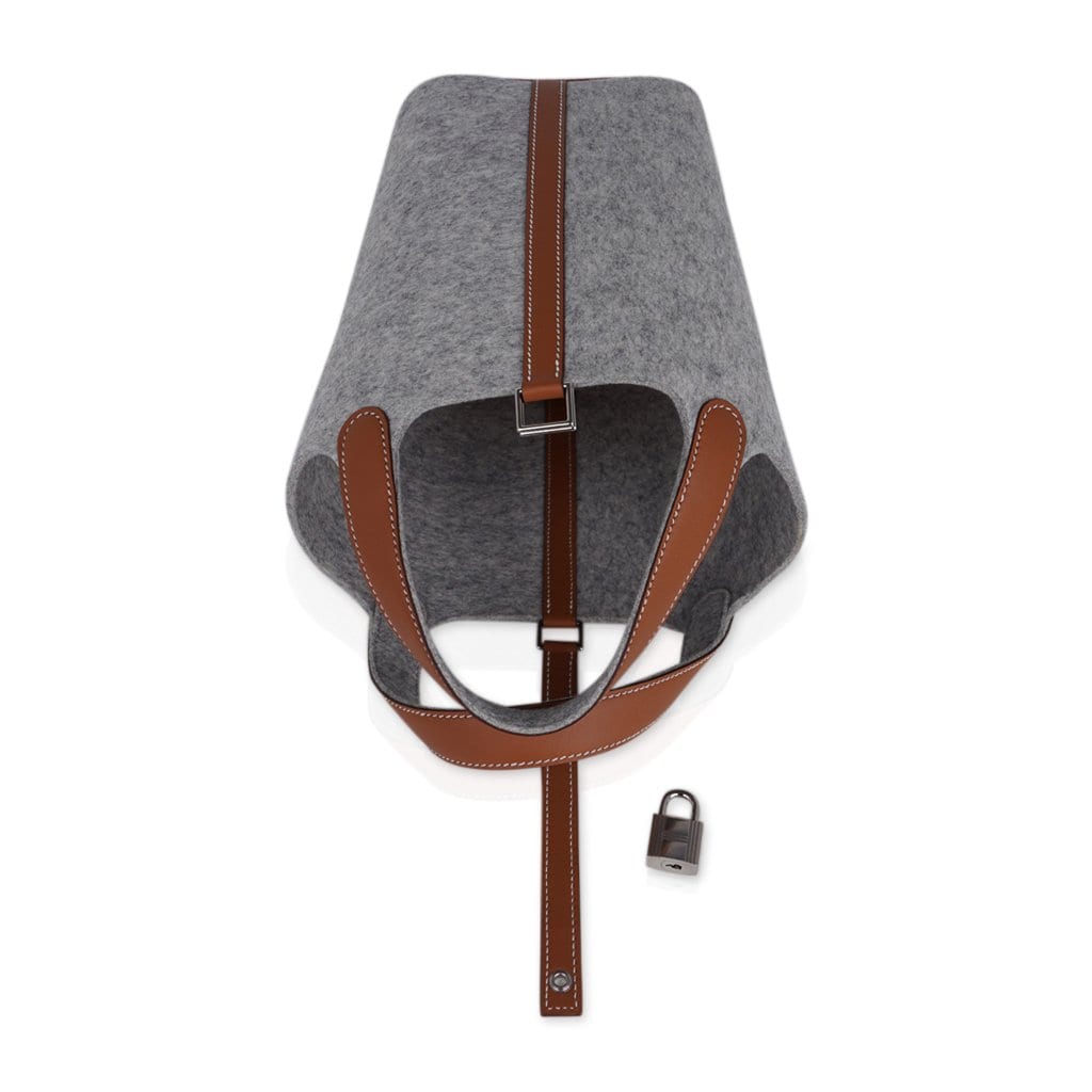 Hermes Picotin Lock Touch 18 Gray Feutre / Barenia Leather Tote Bag New w/Box