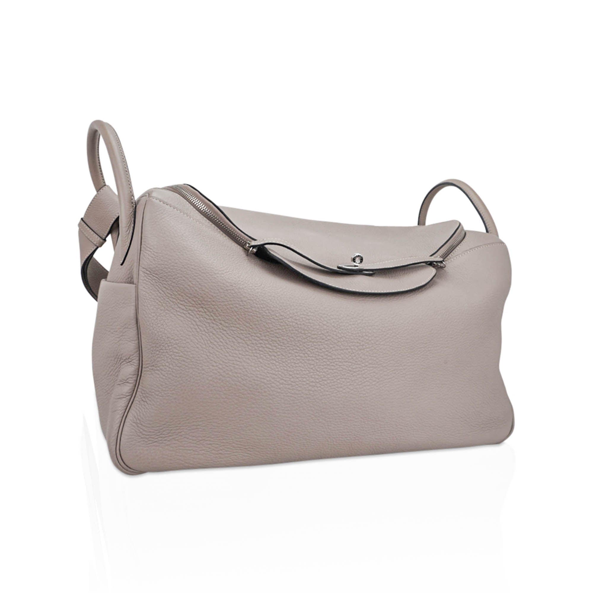 Hermes Lindy 45 Bag Gris Tourterelle Clemence Leather with Palladium Hardware