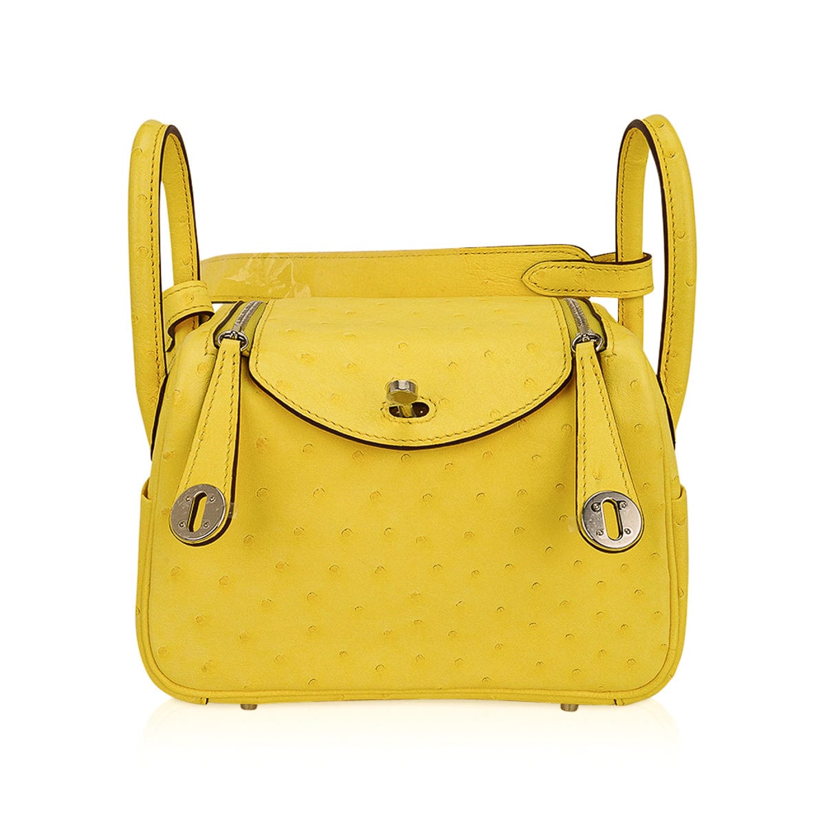 Hermes Mini Lindy 20 Bag Jaune Citron Ostrich Boreal with Palladium Hardware