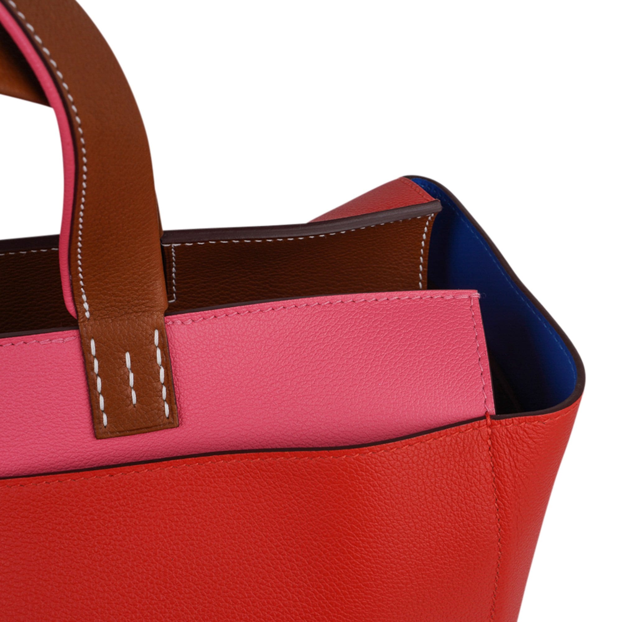 Hermes Bag Necto 34 Evercolor Rose Azalee / Capucine Fauve Palladium Tote New