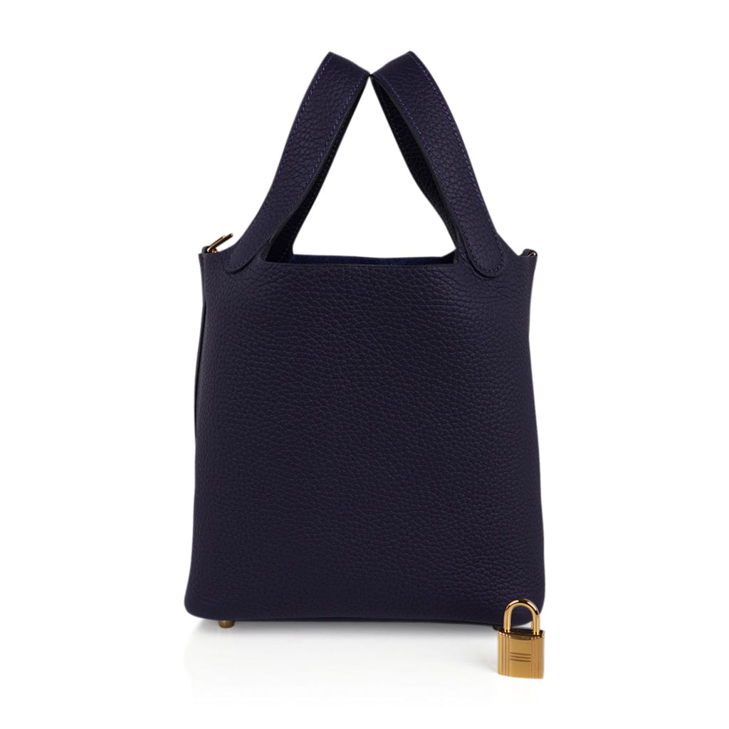 Hermes Picotin Lock 18 Blue Nuit Tote Bag Gold Hardware Clemence Leather