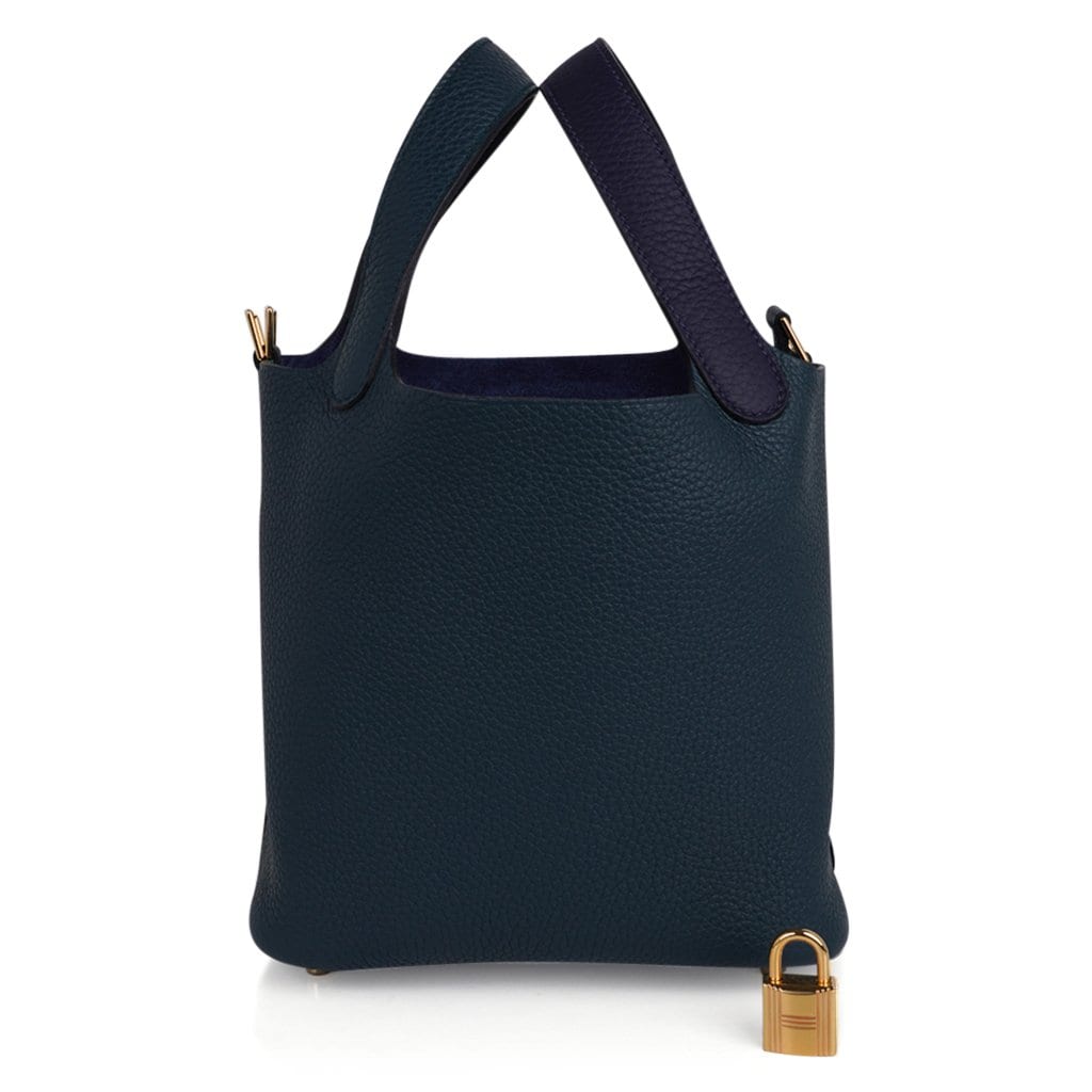 Hermes Picotin Lock 18 Bag Vert Cypress / Blue Nuit / Black Tote Clemence Gold