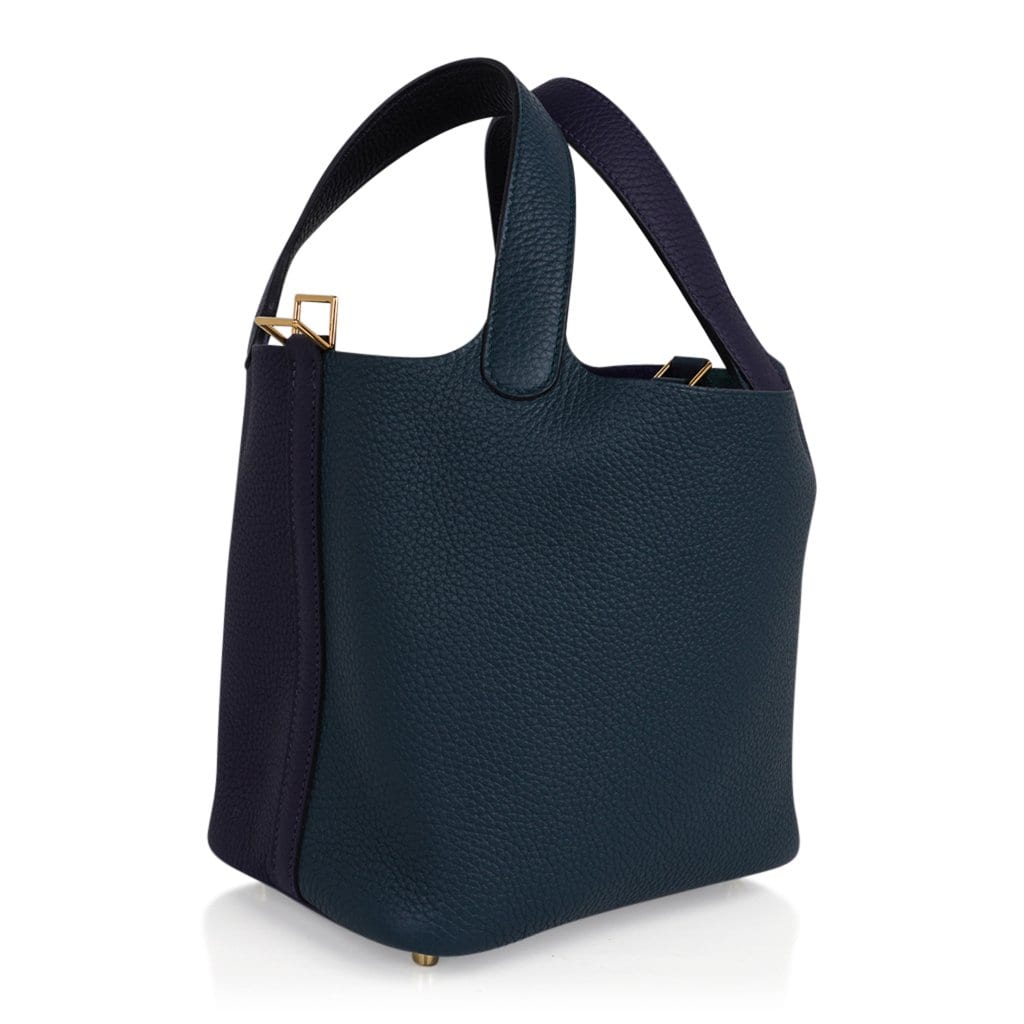 Hermes Picotin Lock 18 Bag Vert Cypress / Blue Nuit / Black Tote Clemence Gold