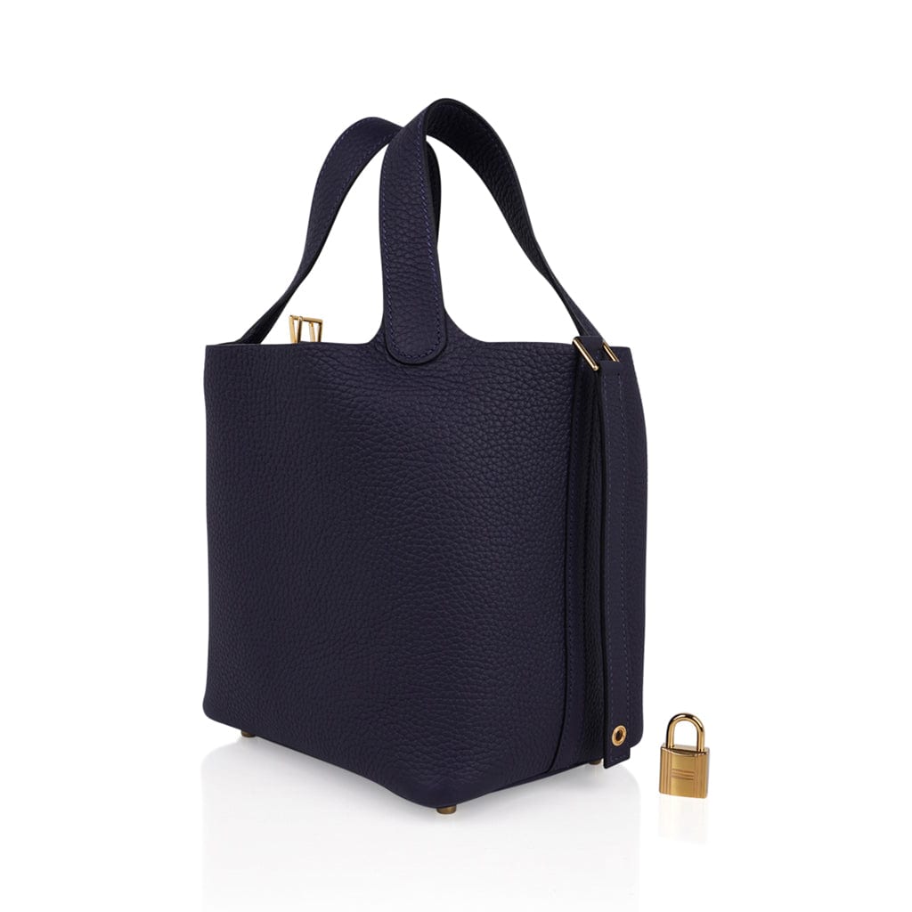Hermes Picotin Lock 18 Blue Nuit Tote Bag Gold Hardware Clemence Leather