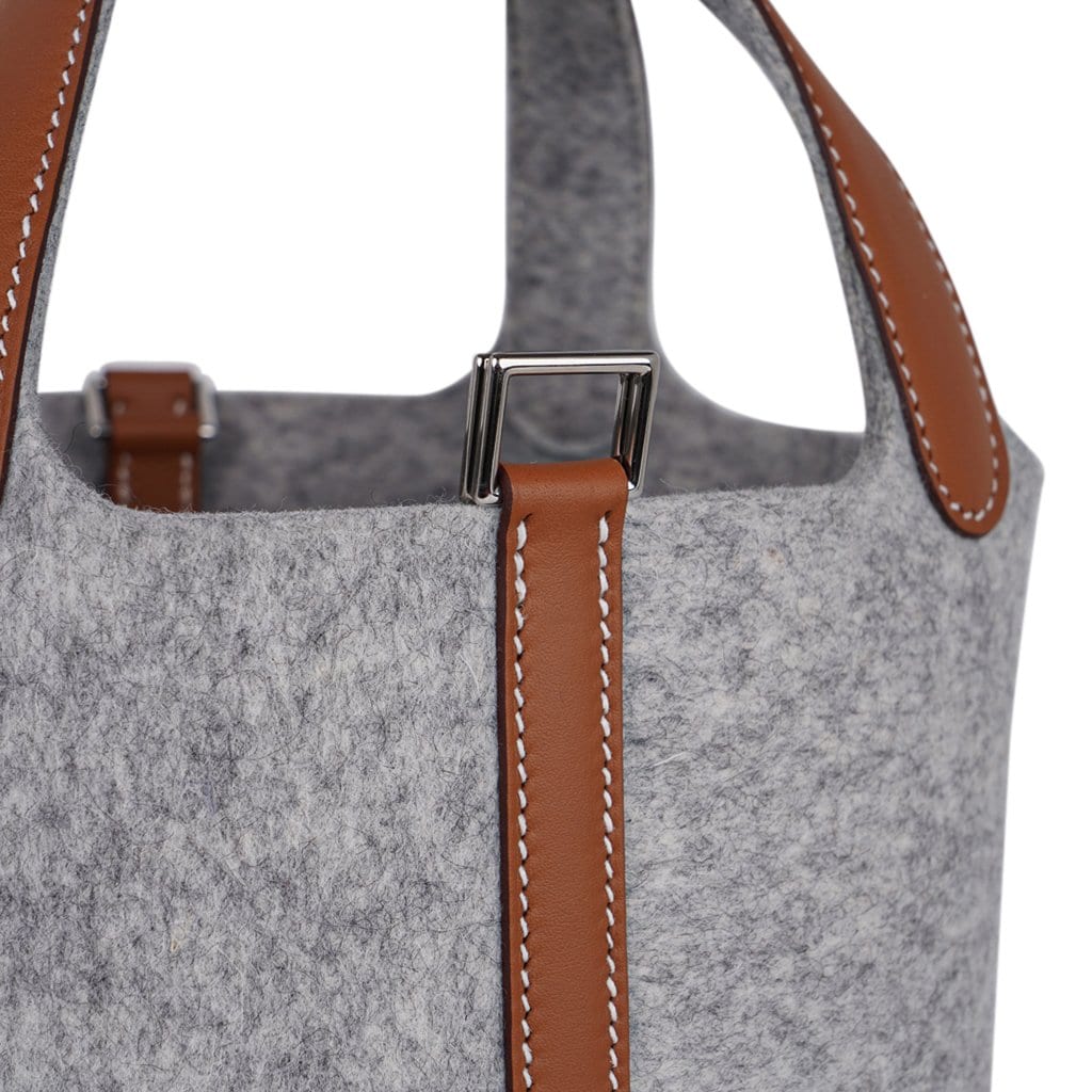 Hermes Picotin Lock Touch 18 Gray Feutre / Barenia Leather Tote Bag New w/Box