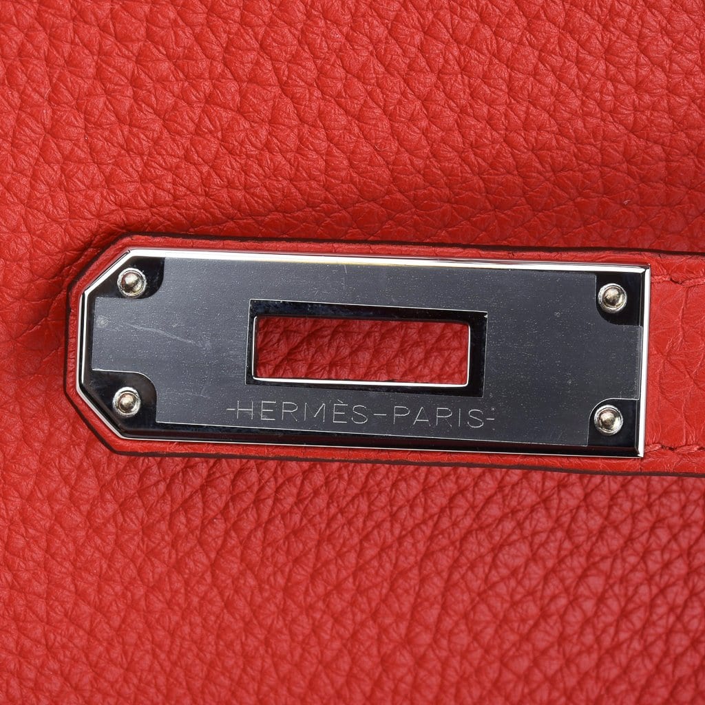 Hermes Verso Birkin 30 Bag Rouge Tomate & Natural Sable Togo Leather with Palladium Hardwre