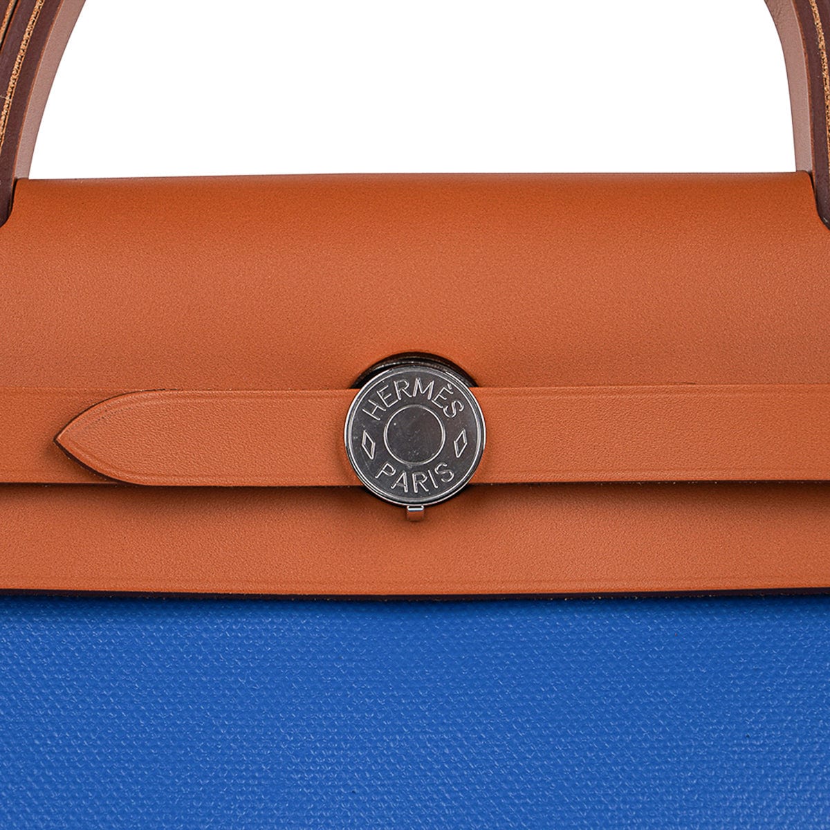 Hermes Herbag Zip 31 Bag Blue Frida Berline Canvas Vache Naturelle Leather with Palladium Hardware