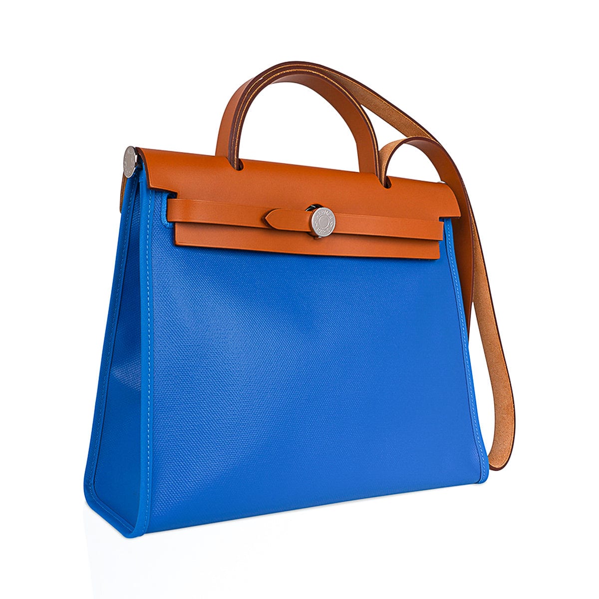 Hermes Herbag Zip 31 Bag Blue Frida Berline Canvas Vache Naturelle Leather with Palladium Hardware