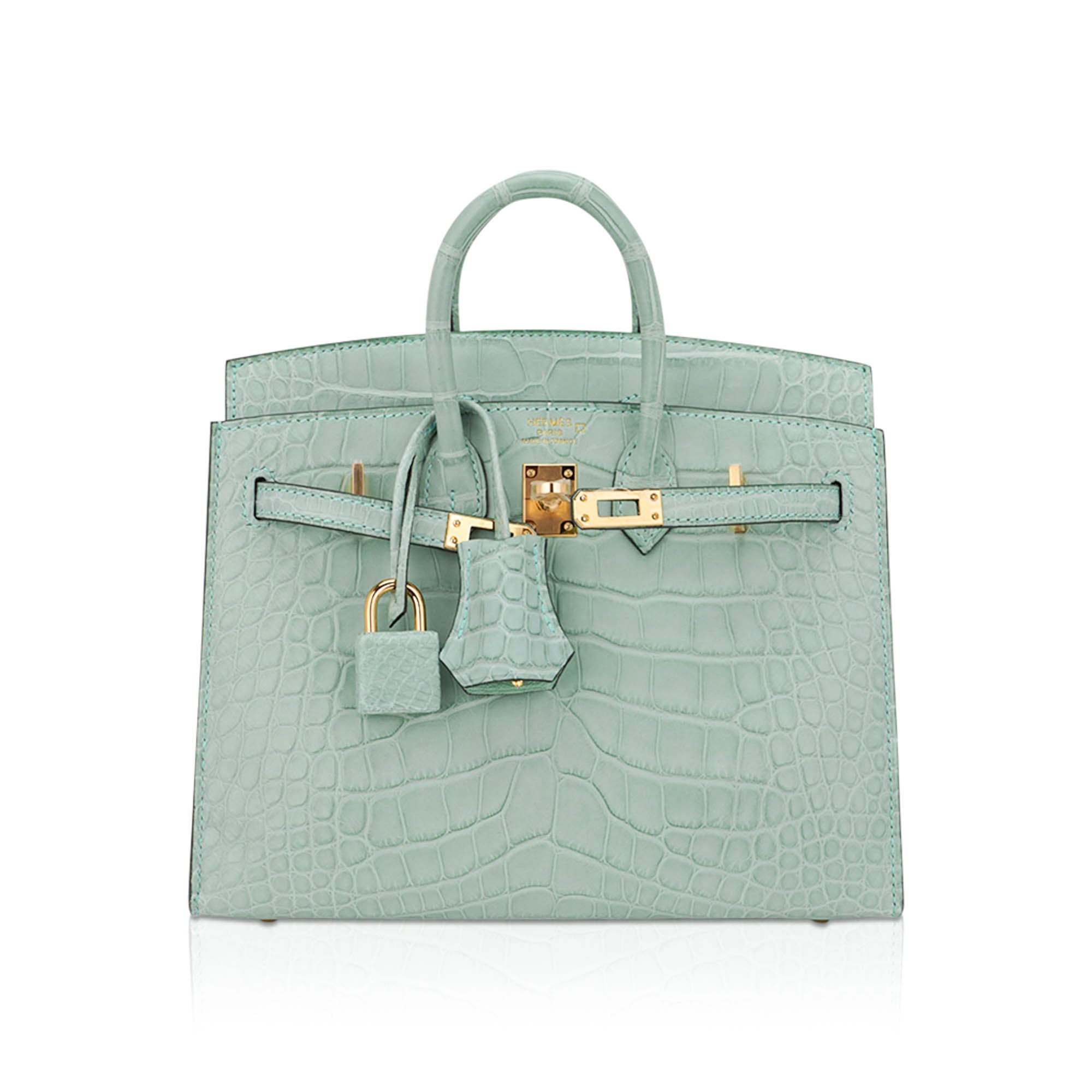Hermes Limited Edition Birkin 20 Sellier Bag Vert D’Eau Matte Alligator with Gold Hardware