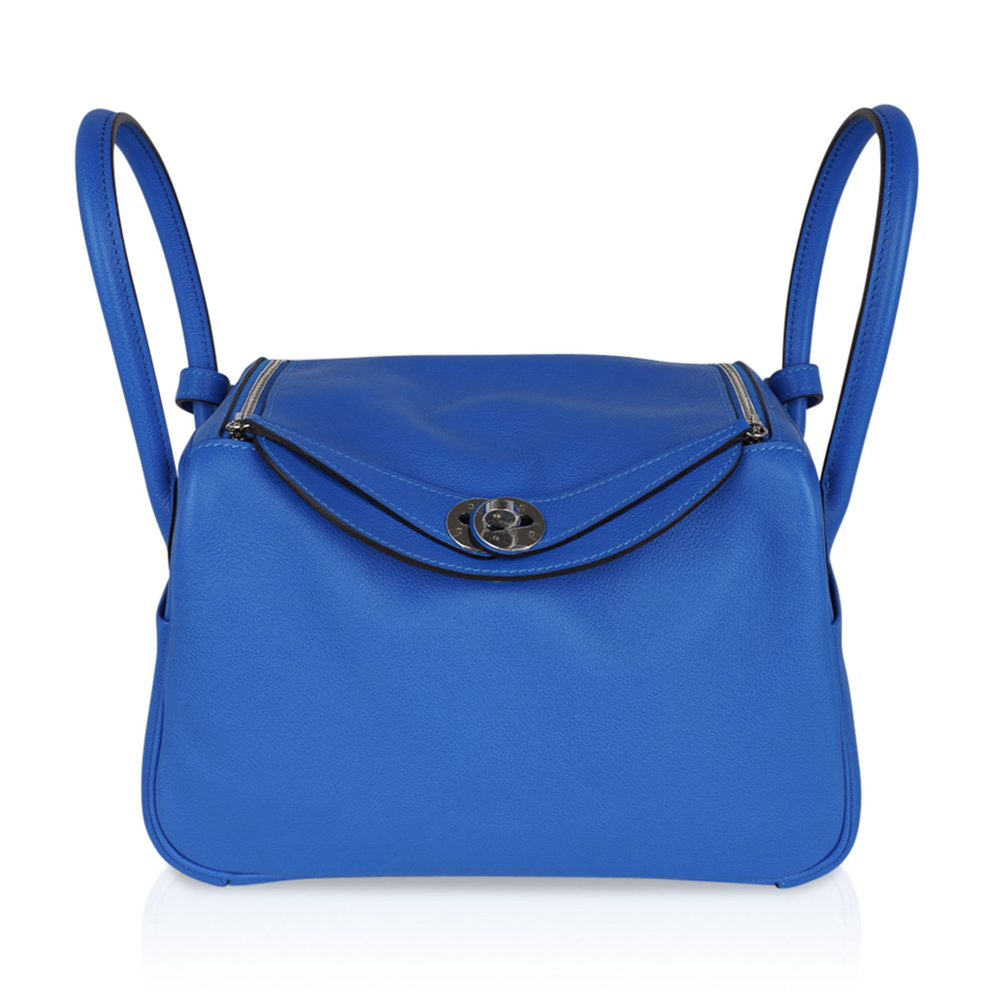 Hermes Lindy 26 Bag Blue Hydra Evercolor Leather with Palladium Hardware
