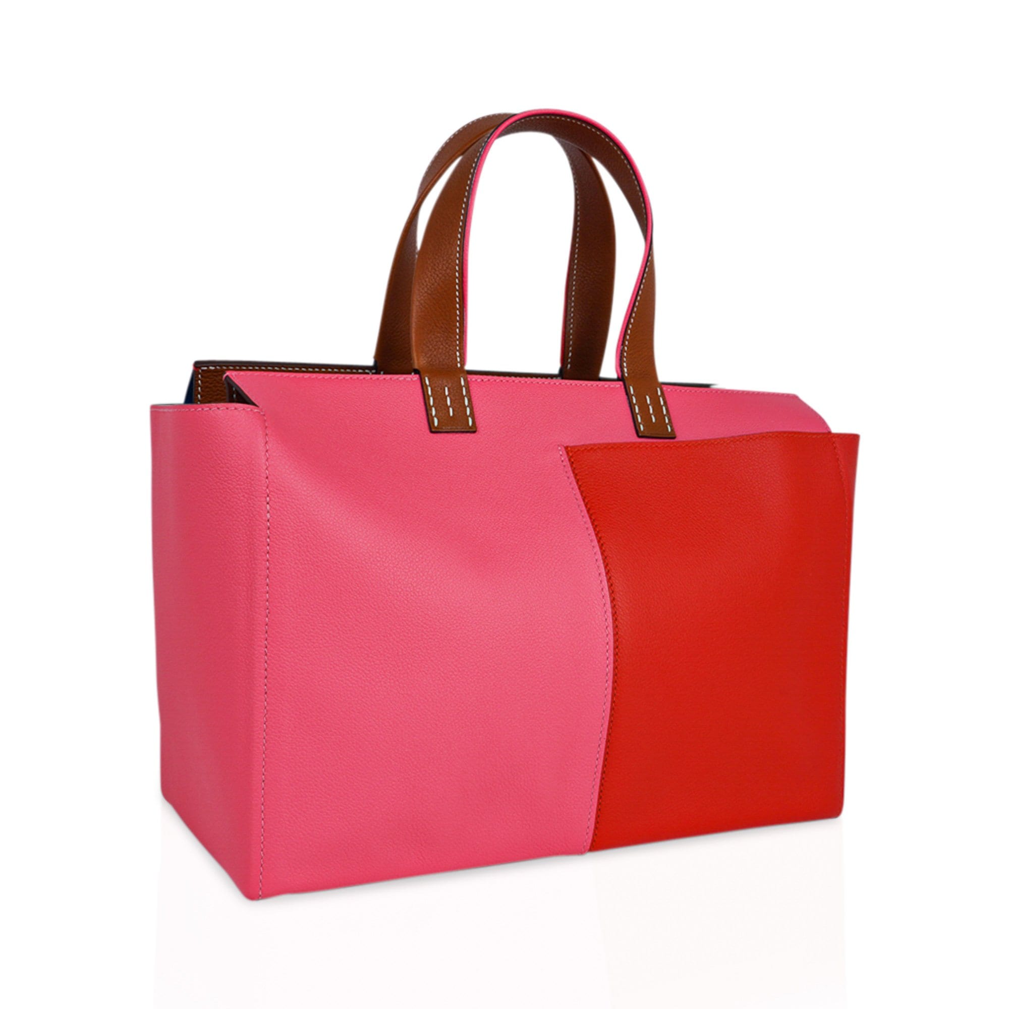 Hermes Bag Necto 34 Evercolor Rose Azalee / Capucine Fauve Palladium Tote New