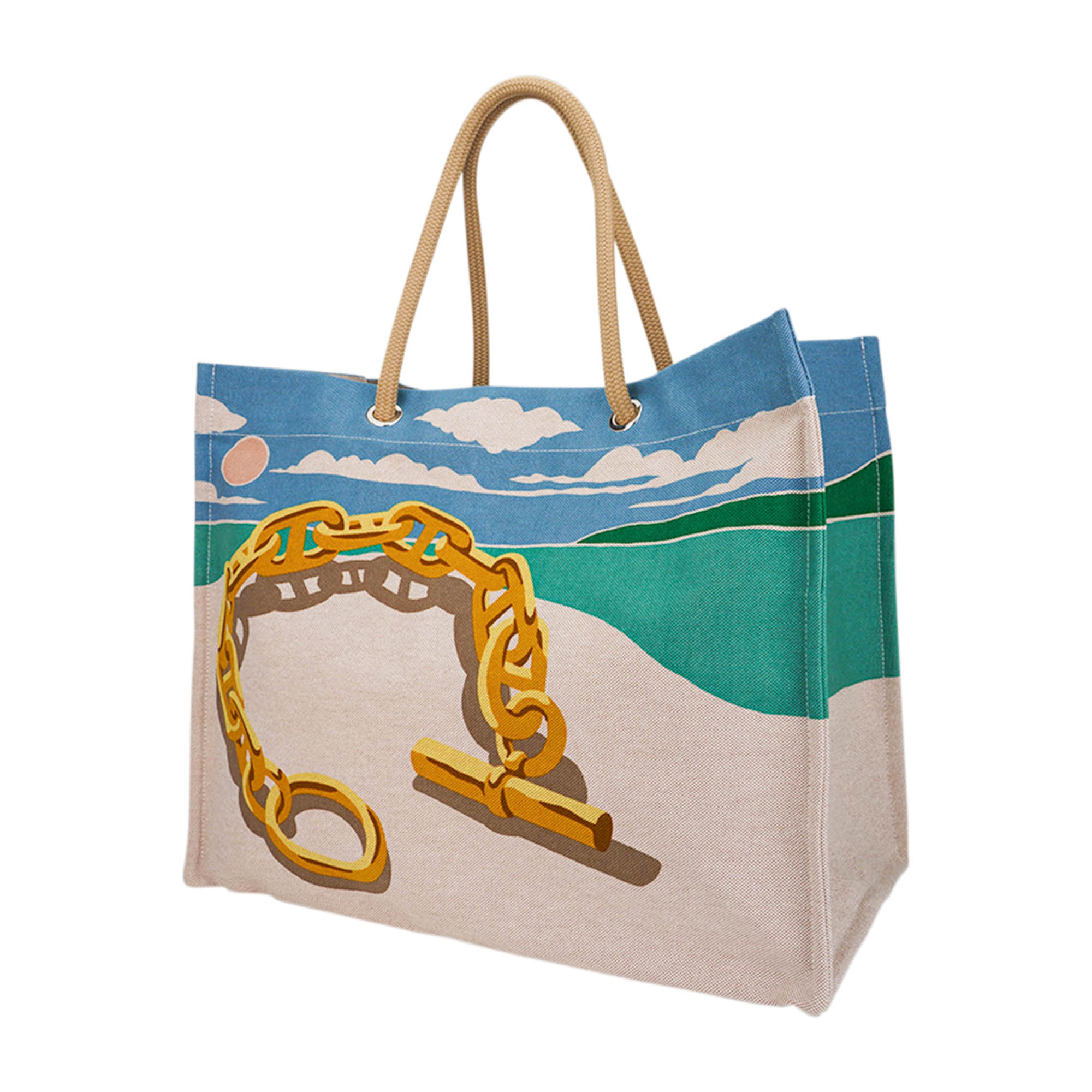 Hermes Beach Tote Bag Escale A La Plage Or H Canvas