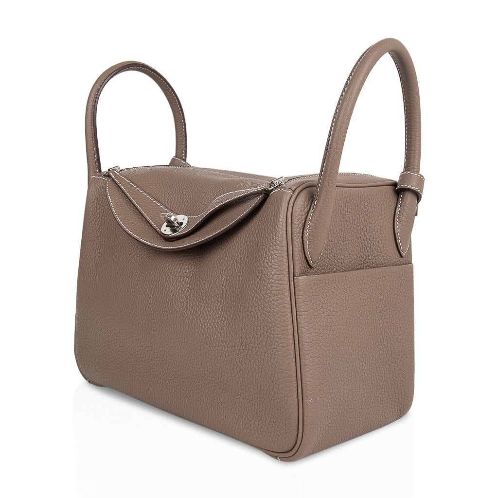 Hermes Lindy 30 Bag Coveted Etoupe Clemence Leather Palladium